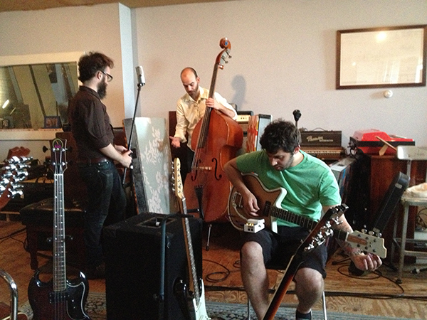 Elio Deluca, Tony Leva and Rob Gonnella during the Soul Shop recording sessions. July 2013
