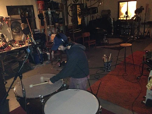 Bryan Murphy tracking timpani during an overdub session for "Cinematic"