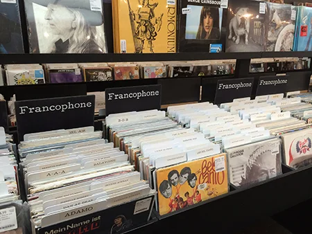 A snapshot of the amazing Francophone racks at Aux 33 1/3 Tours.