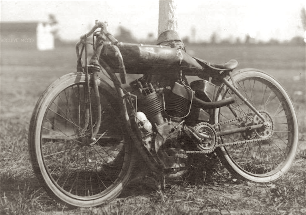 Shrimp's mangled 8-Valve Indian following his gruesome and fatal crash at the Fort Miami Mile, in Toledo, Ohio on August 14, 1921.