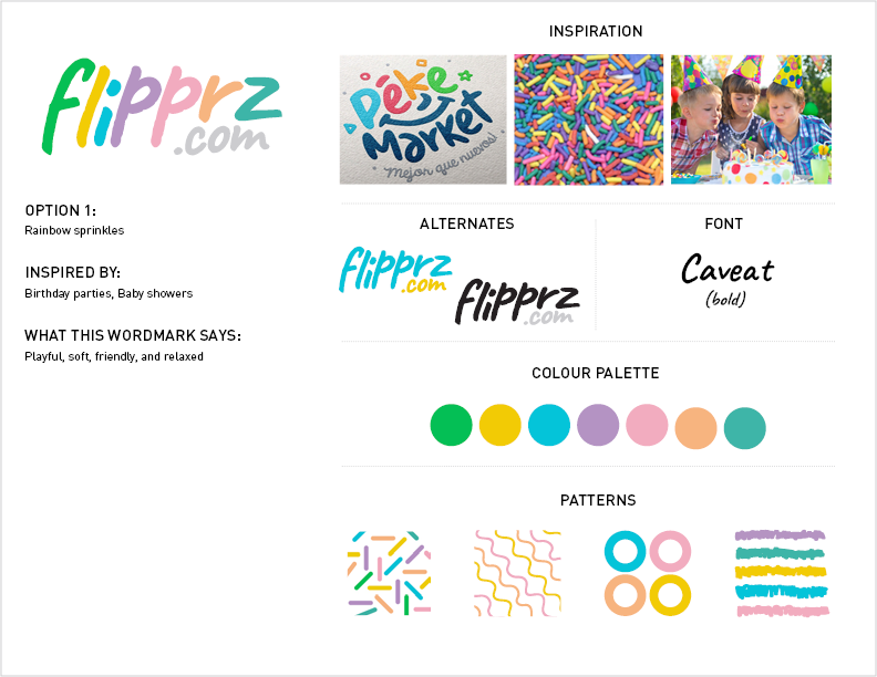  Mood board for wordmark design for Flipprz.  
