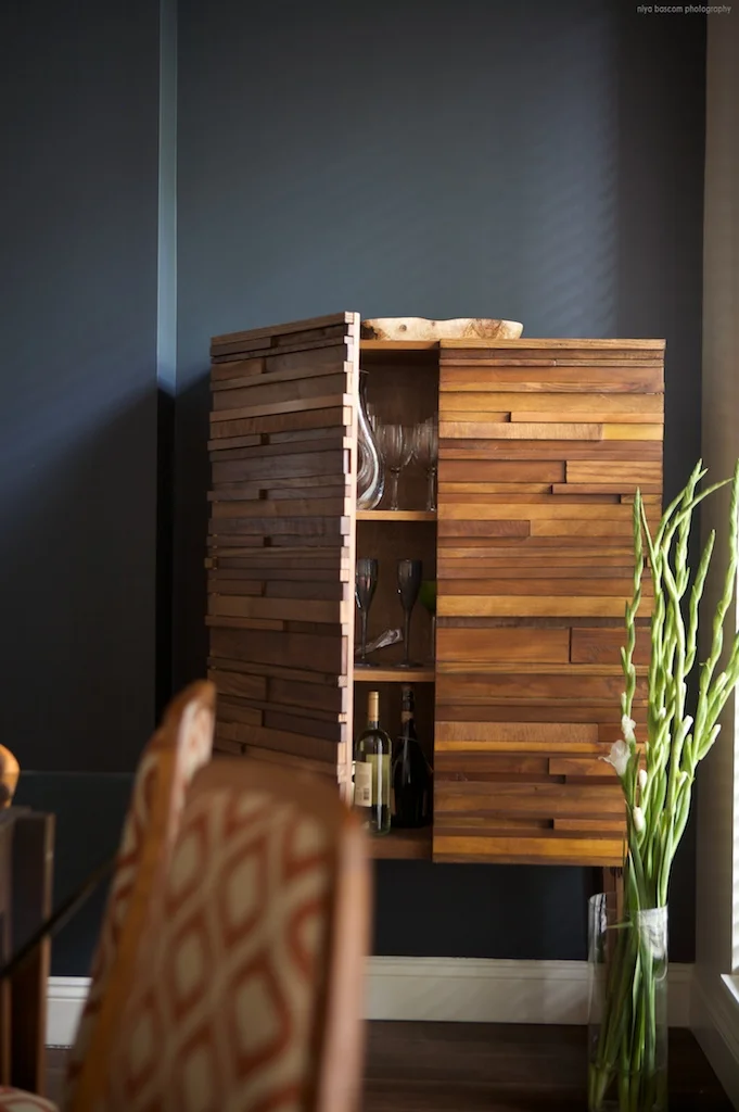 Photo credit: Niya Bascom Photography; An Ishka Designs custom designed bar cabinet.