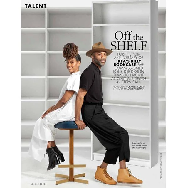 ELLE DECOR + IKEA: Less than a week to do what??? Think outside the box, or in this case the @ikeausa Billy bookcase (the backdrop). Asking us to “hack” a 40-year old iconic product while on site in Jamaica can lead to either total failure or divine inspiration. We like to think the latter prevailed, reflecting nature, fluidity, and community. In addition, numerous conversations about life and legacy around that time inspired nods to Ermias Asghedom (Nipsey Hussle) and to our own future. Thanks again for asking us to participate in this brain twister mission @charlescurkin 🙏🏾🙏🏾 Surprised that we landed on a full page again in the best issue ever 👀 - even bigger thanks to the whole @elledecor team for adding us to the A-List. Humbled yet again @whowhatwhit And the biggest thank you to the amazing fabricator/designer @evanzcrane for executing our vision so perfectly in 3 days!!!! 🖤🖤🖤
.
.
.
#themarathoncontinues
#interiordesign
#interiorinspiration
#interiors
#design
#deco
#interiorstyle
#furnituredesign
#interiorinspiration
#style
#minimal
#efficientlybeautiful
#simplicity
#longevity
#mindful
#ishkadesignsinteriors
#brooklyndesigners
#interiordesigners
#ikea
#elledecor
#edalist
#edalist2019