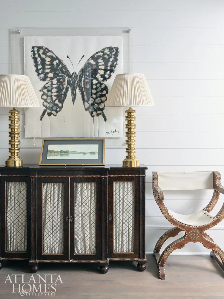 40 x 40 Butterfly painting on paper framed in acrylic to 48 x 48, photo via Atlanta Homes & Lifestyles