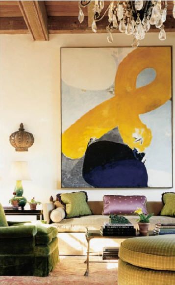 The strong color presence of this piece brings life to this beautifully traditional room. Its bold nature adds visual weight to the space and the scale is perfect for the ceiling height. 