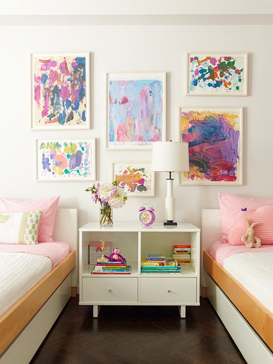 What to do with all of your children's artwork? Frame the favorites and hang them in a grid. Framing your child's artwork is a nice way to add color and keep the walls clean and modern. Also, what child doesn't love to see their work hung on the wall?