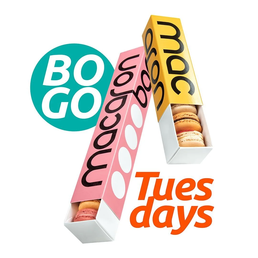 It&rsquo;s the final BOGO Tuesday of the year! Stop in today and get 12 macarons FREE for every 12 you buy. Sale ends today!

#macaronbar #bogo #macarons