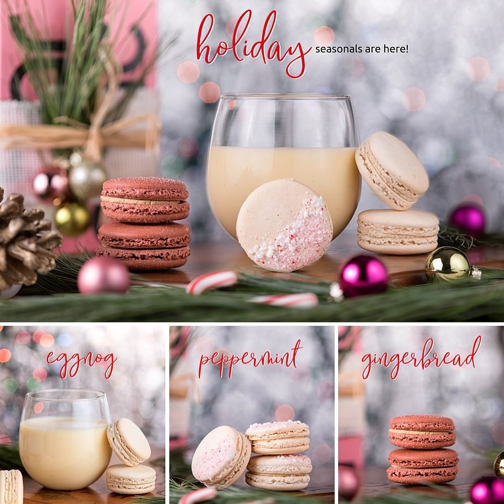 Our holiday seasonal flavors have arrived! For a limited time you can enjoy Peppermint, Gingerbread, and Eggnog. These are some of our favorite macaron flavors of the year, be sure to try them before December 25th!

#macaronbar #holiday #macarons