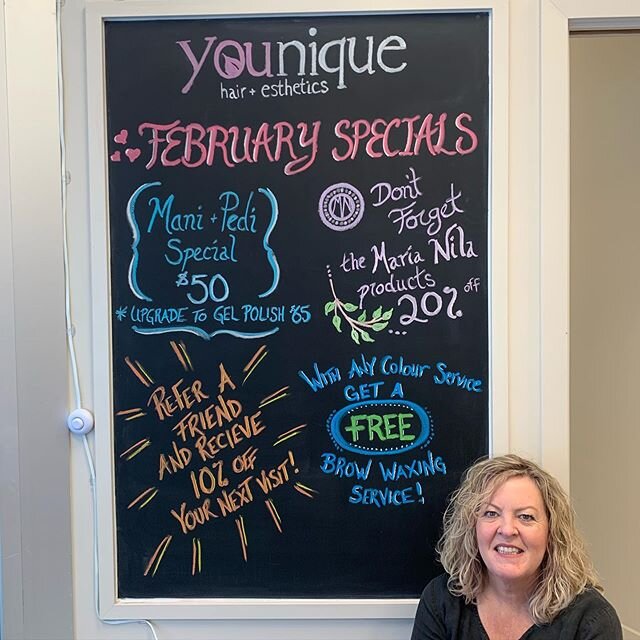 Introducing our February Specials !! Thank you @chalk.it.up.with.d with the amazing art work on our chalk board! 😊