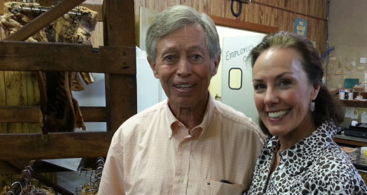 Allan Benton with Amy Campbell at Benton's Smokey Mountain Country Hams in Madisonville, TN. 