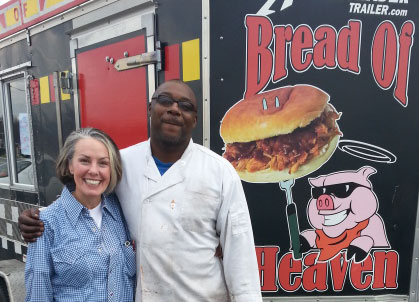 Amy with Michael Colquitt, owner of Bread of Heaven BBQ, Alcoa, Tennessee.