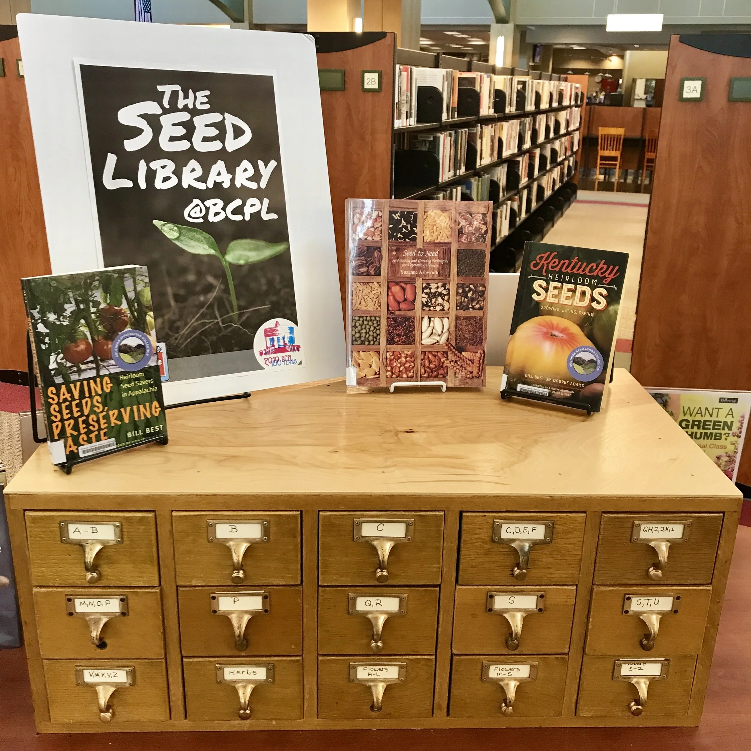 The Blount County Public Library Seed Library: https://www.blounttn.org/1464/Seed-Library