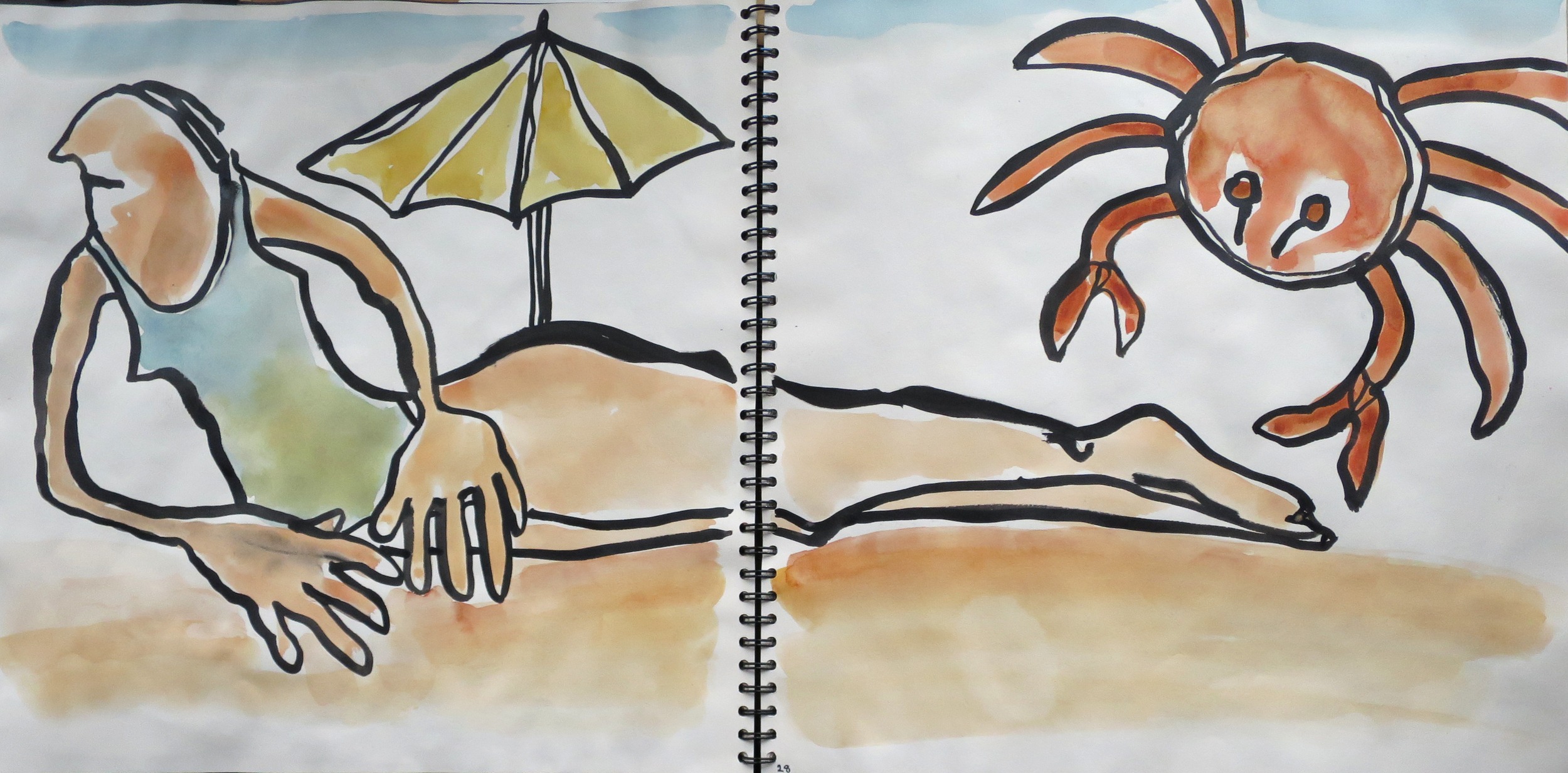 Black ink and watercolour.