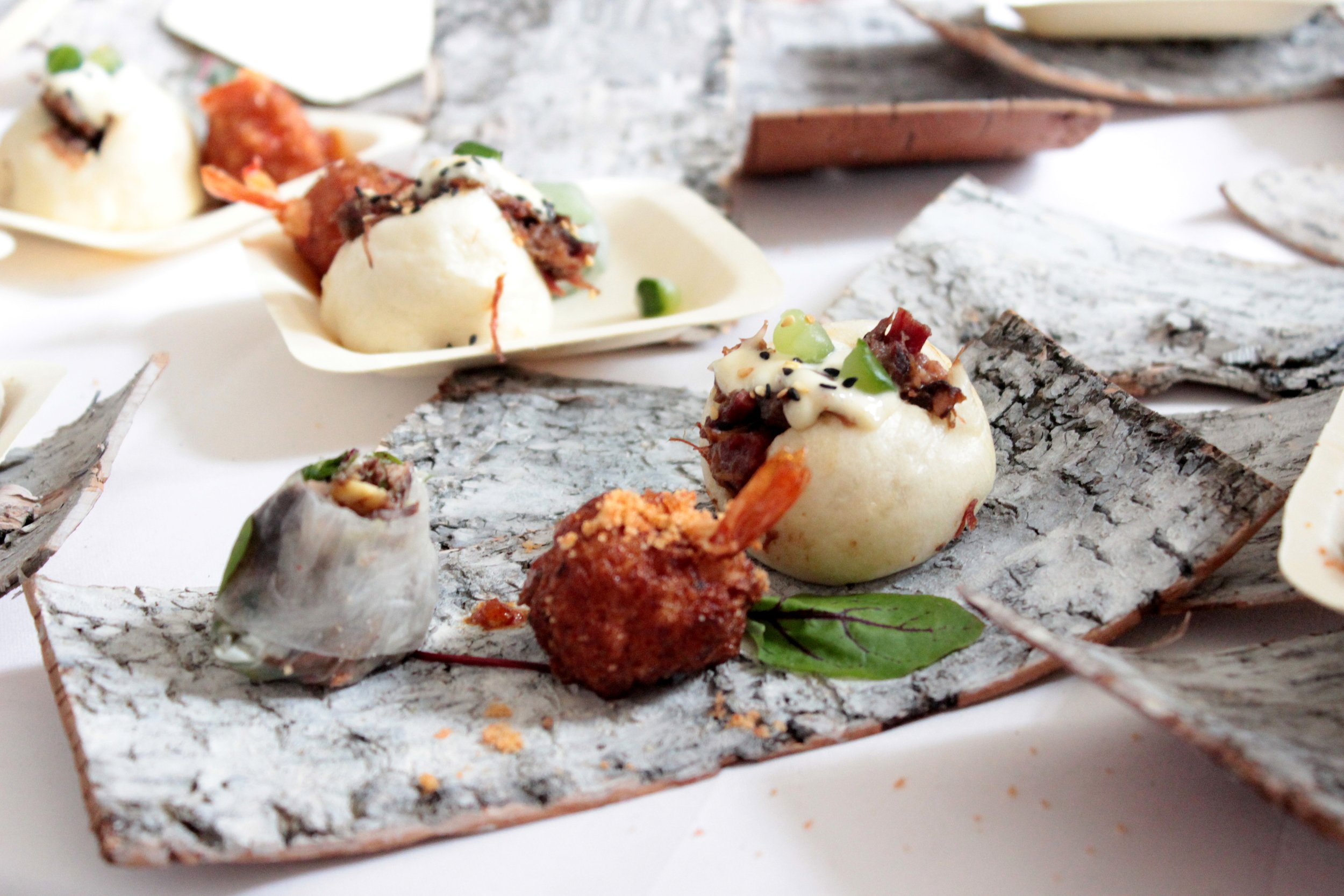Heart Cold Roll, Game Steam Bun with moose, Shrimp & Scallop Dumpling