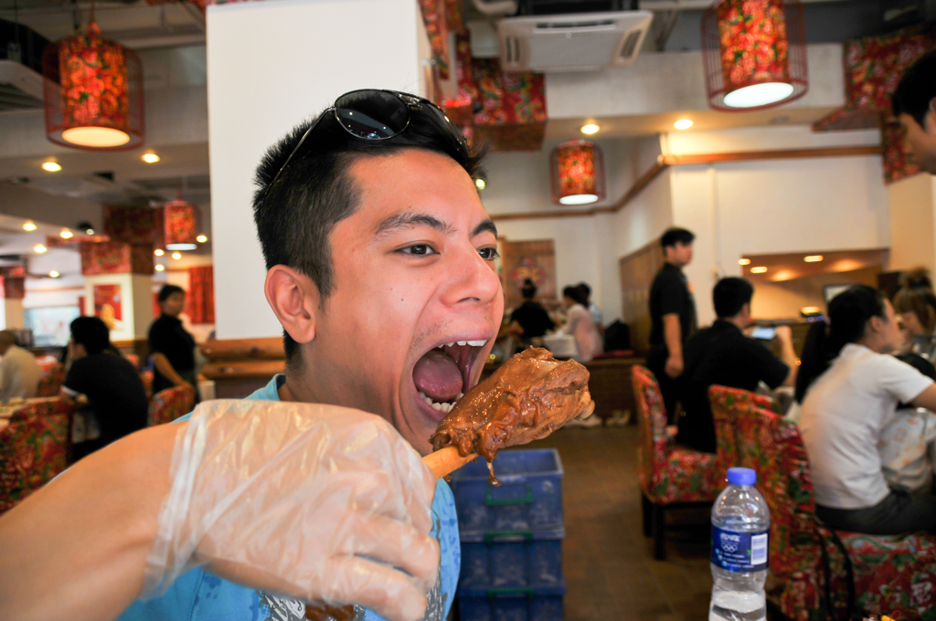 He's digging the braised pork