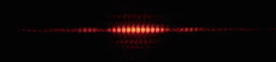 Fig. 3: The intensity pattern on the screen if quantum particles are sent in. (Source: Wikimedia)