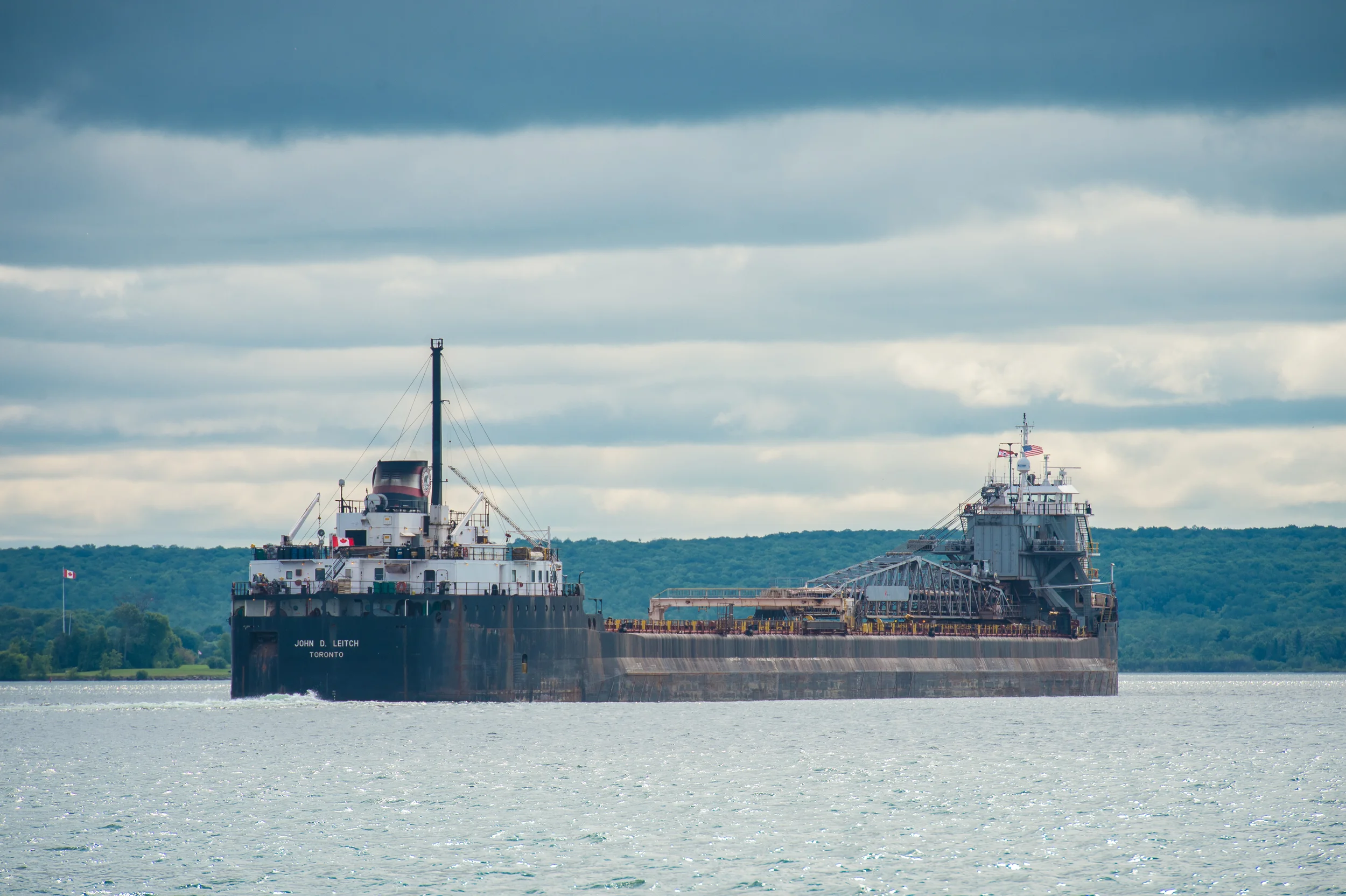 The freighter Hon. James L. Oberstar passes through the Sault St. Marie Locks in Michigan on Tuesday July 7, 2015. Photo by G.L. Kohuth