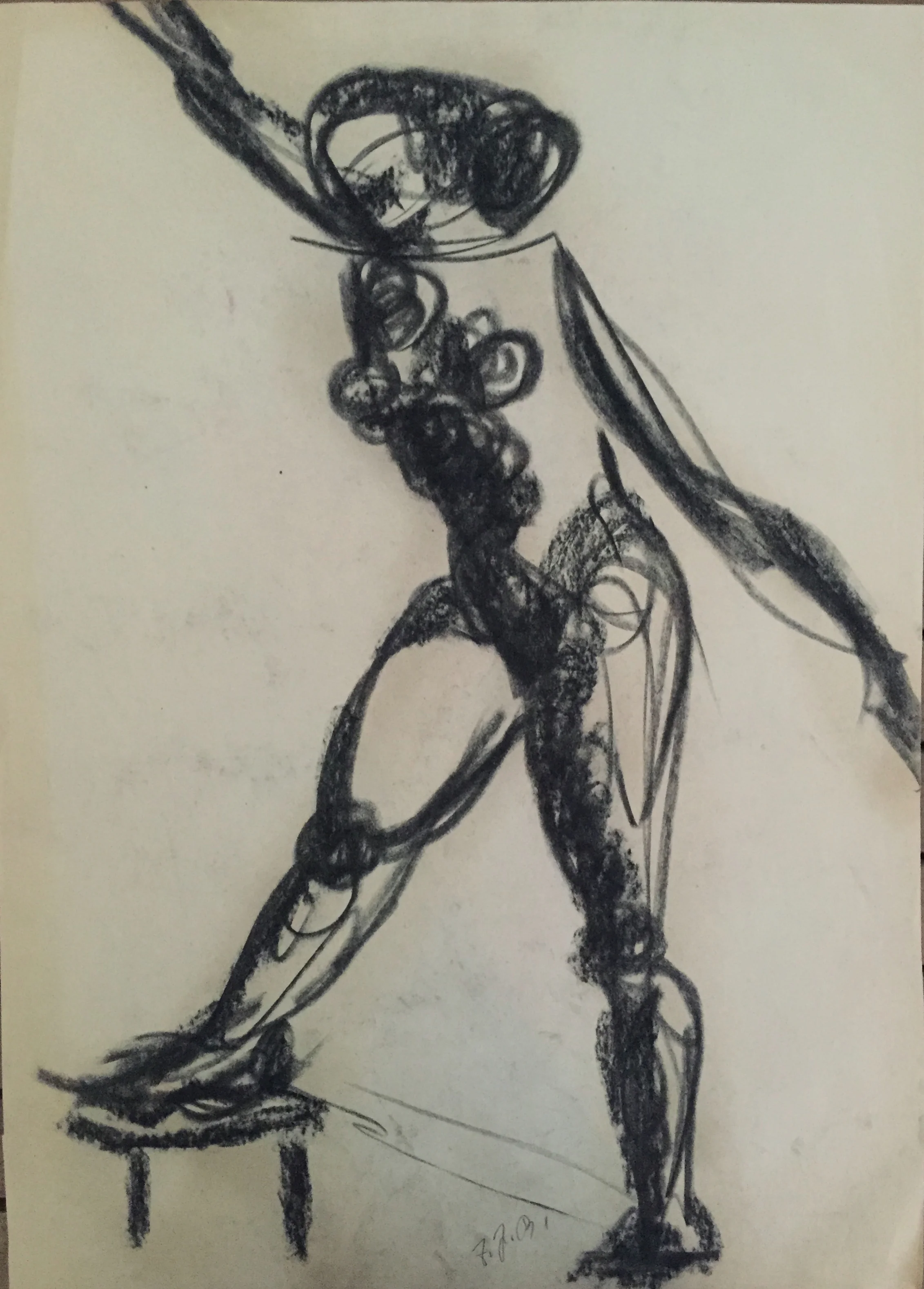 Vintage Charcoal Female Nude Frank J. Bette c.1950s