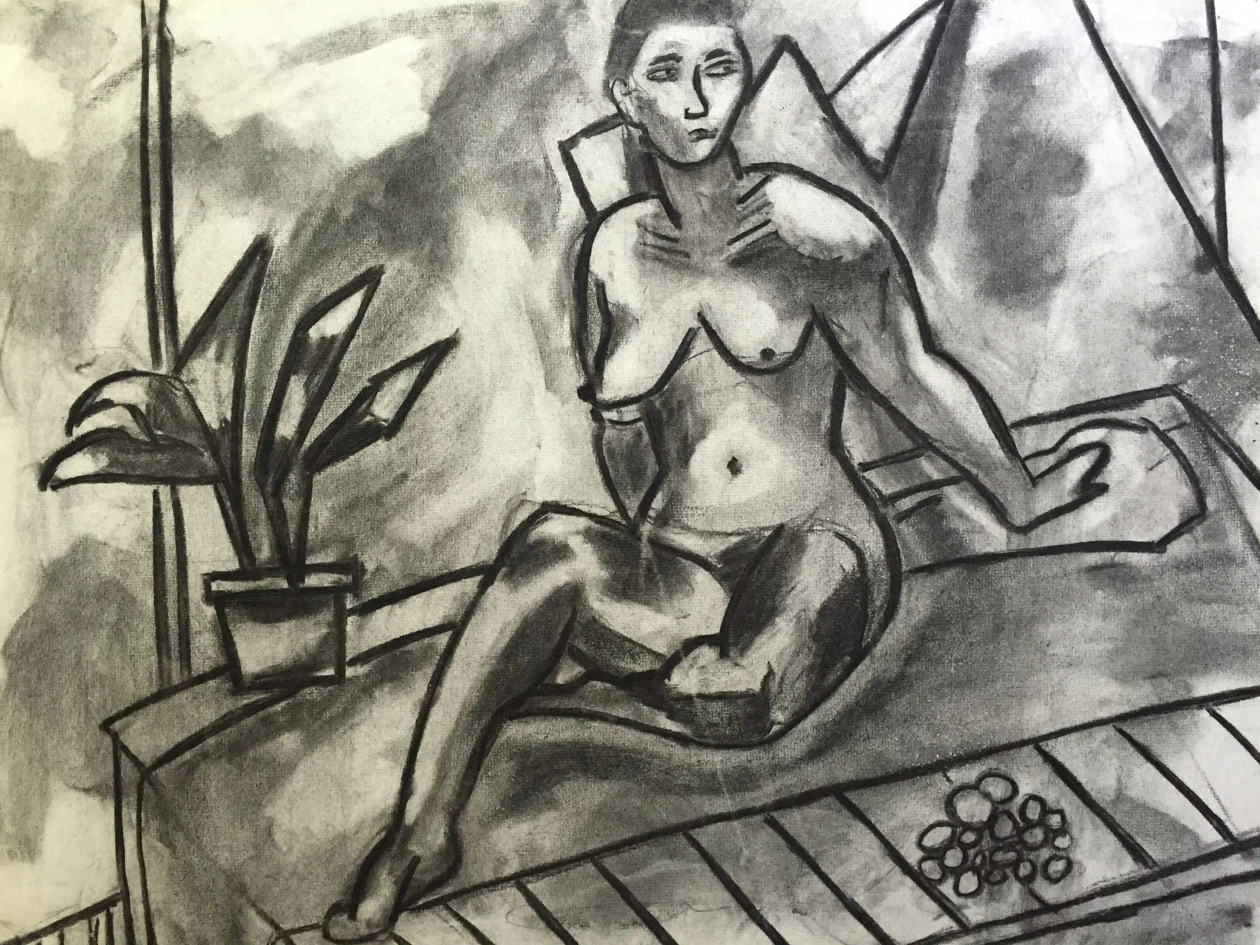 1950's Charcoal Seated Nude Henry Woon