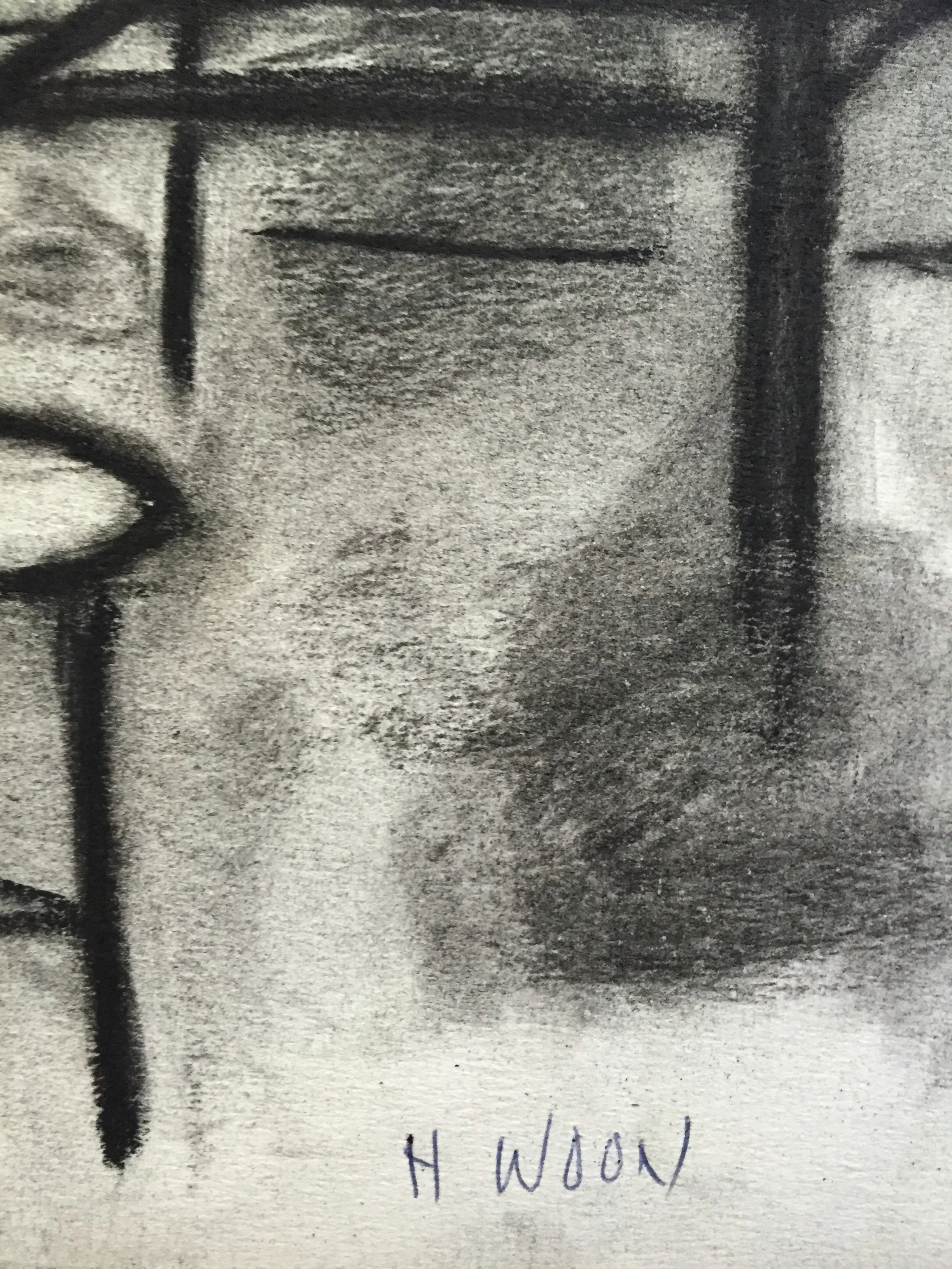 1950's Charcoal Standing Male Nude Study Henry Woon