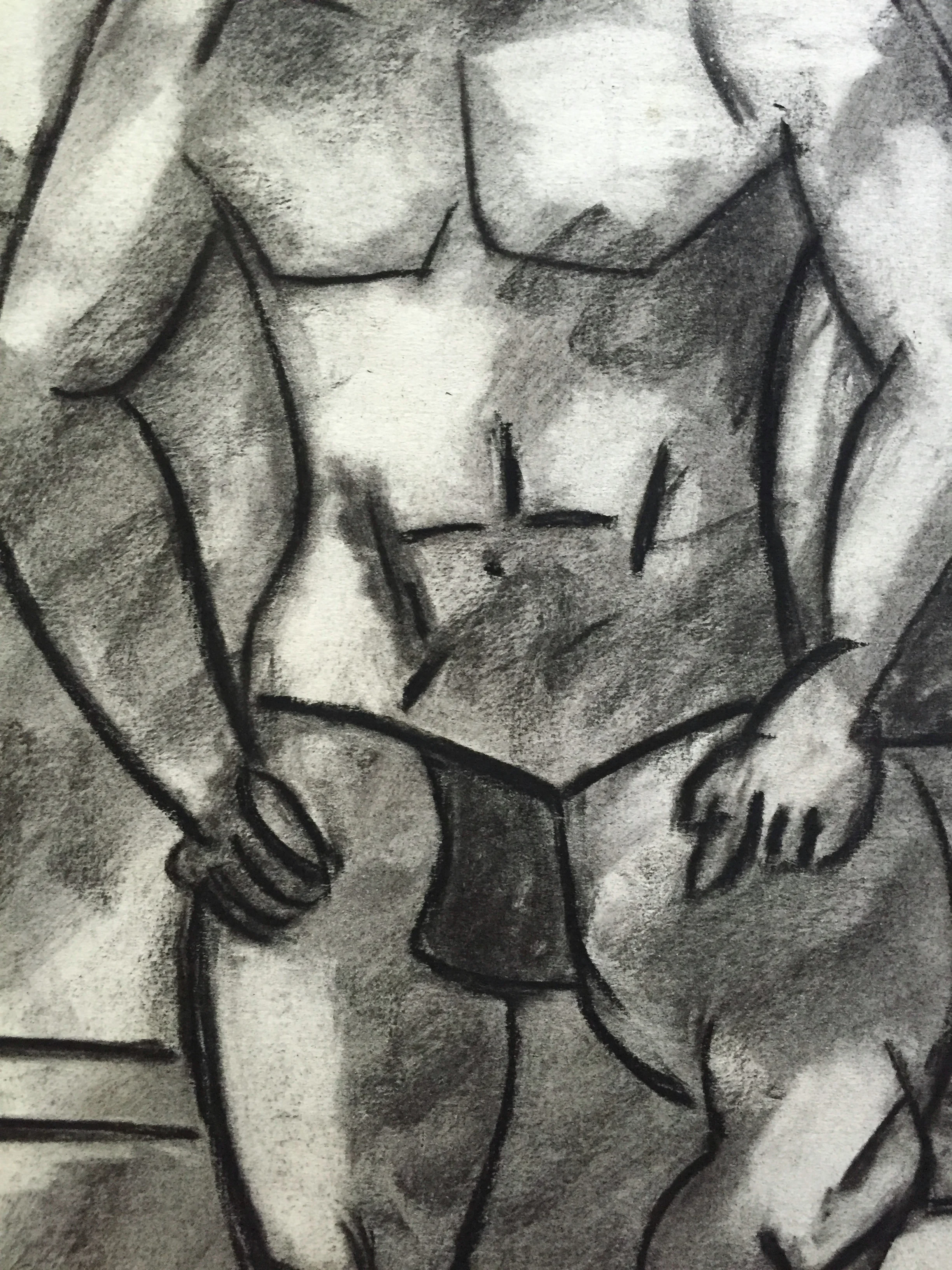 1950's Charcoal Standing Male Nude Study Henry Woon