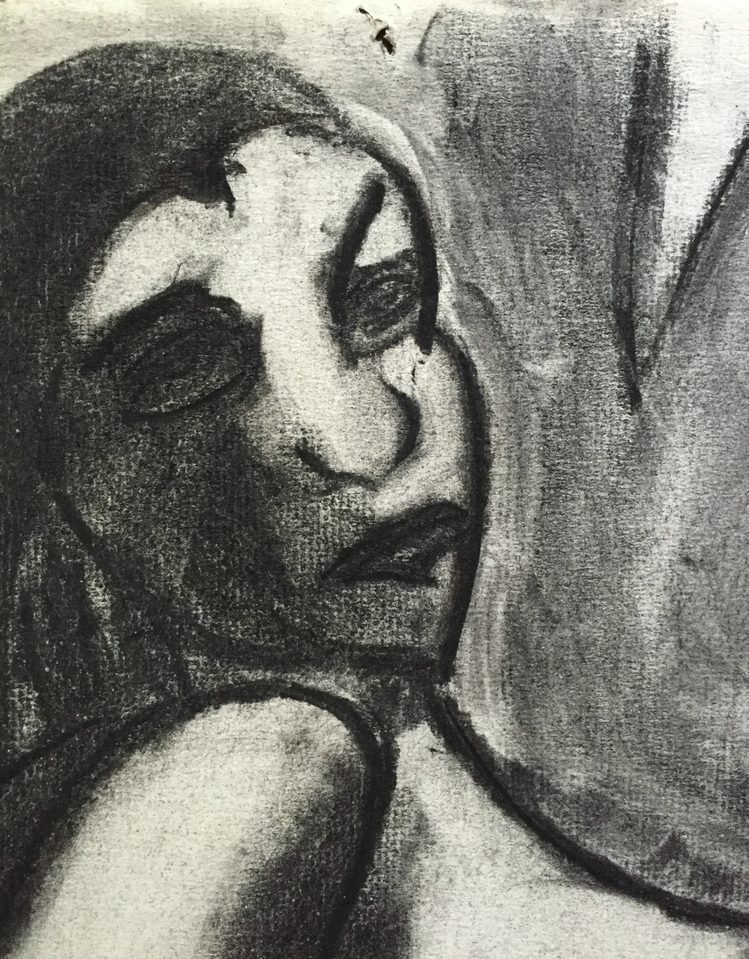 1950's Charcoal Standing Female Nude Study Henry Woon