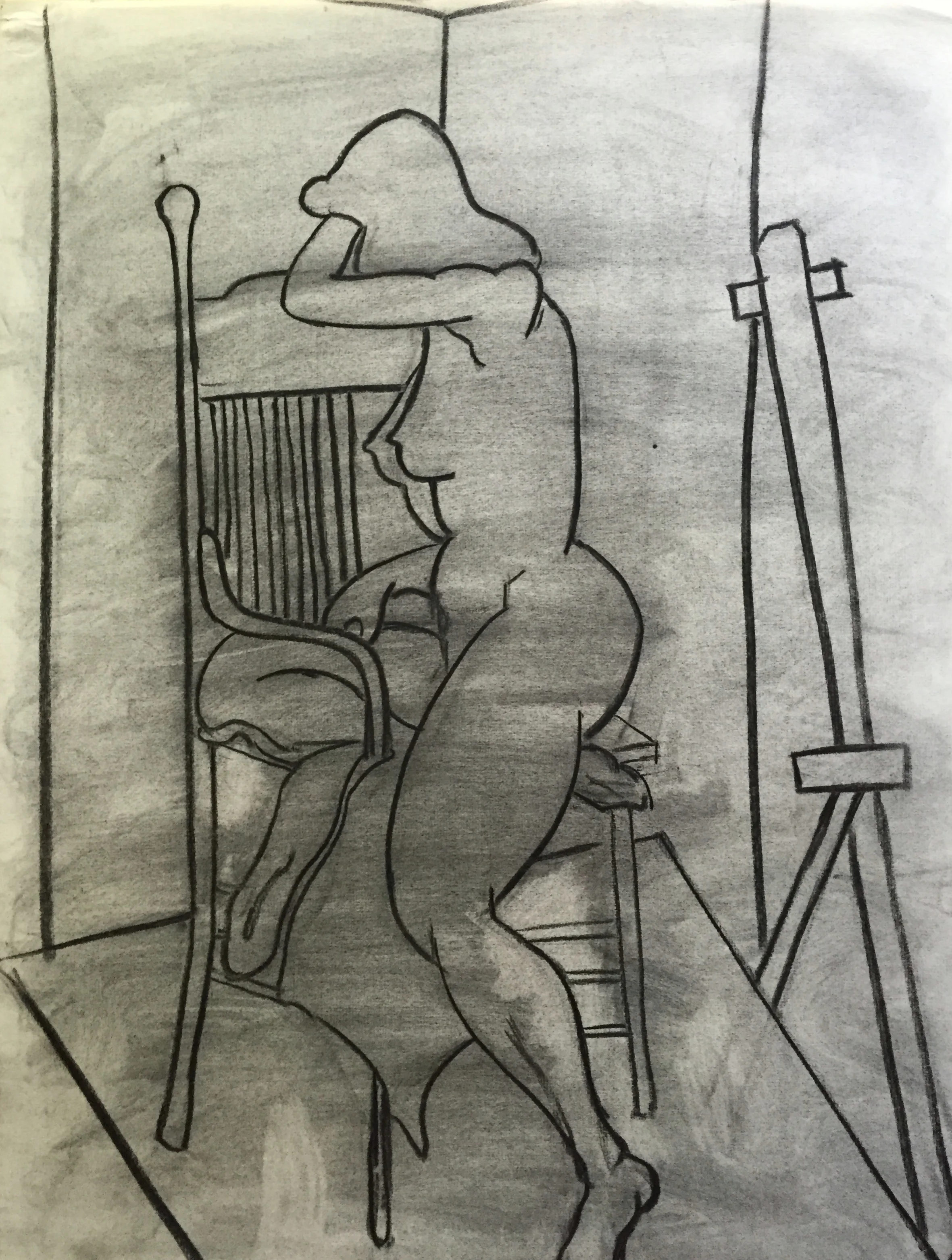 1950s Charcoal Female Nude Study Henry Woon