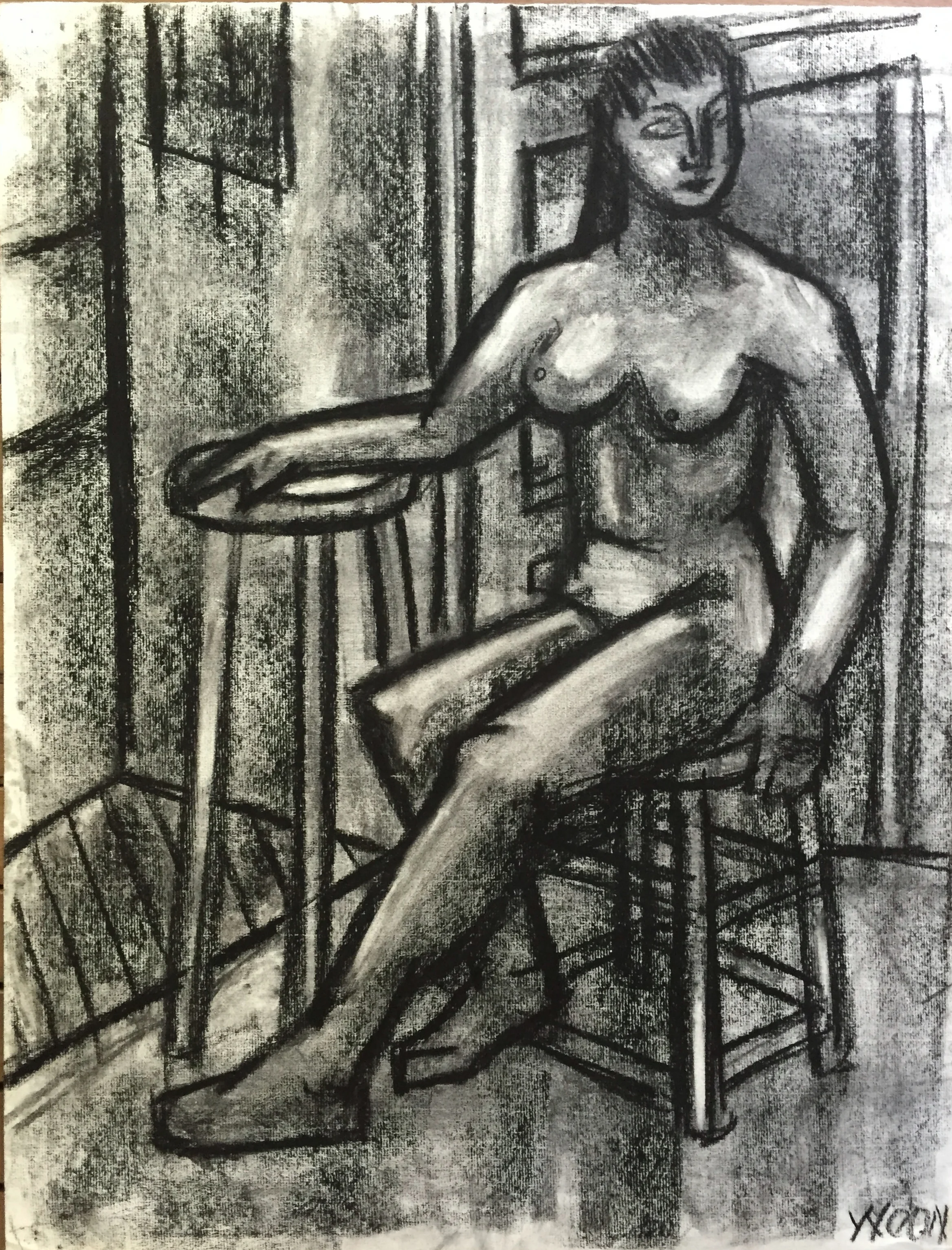 1950's Conti Crayon Female Nude Study Henry Woon