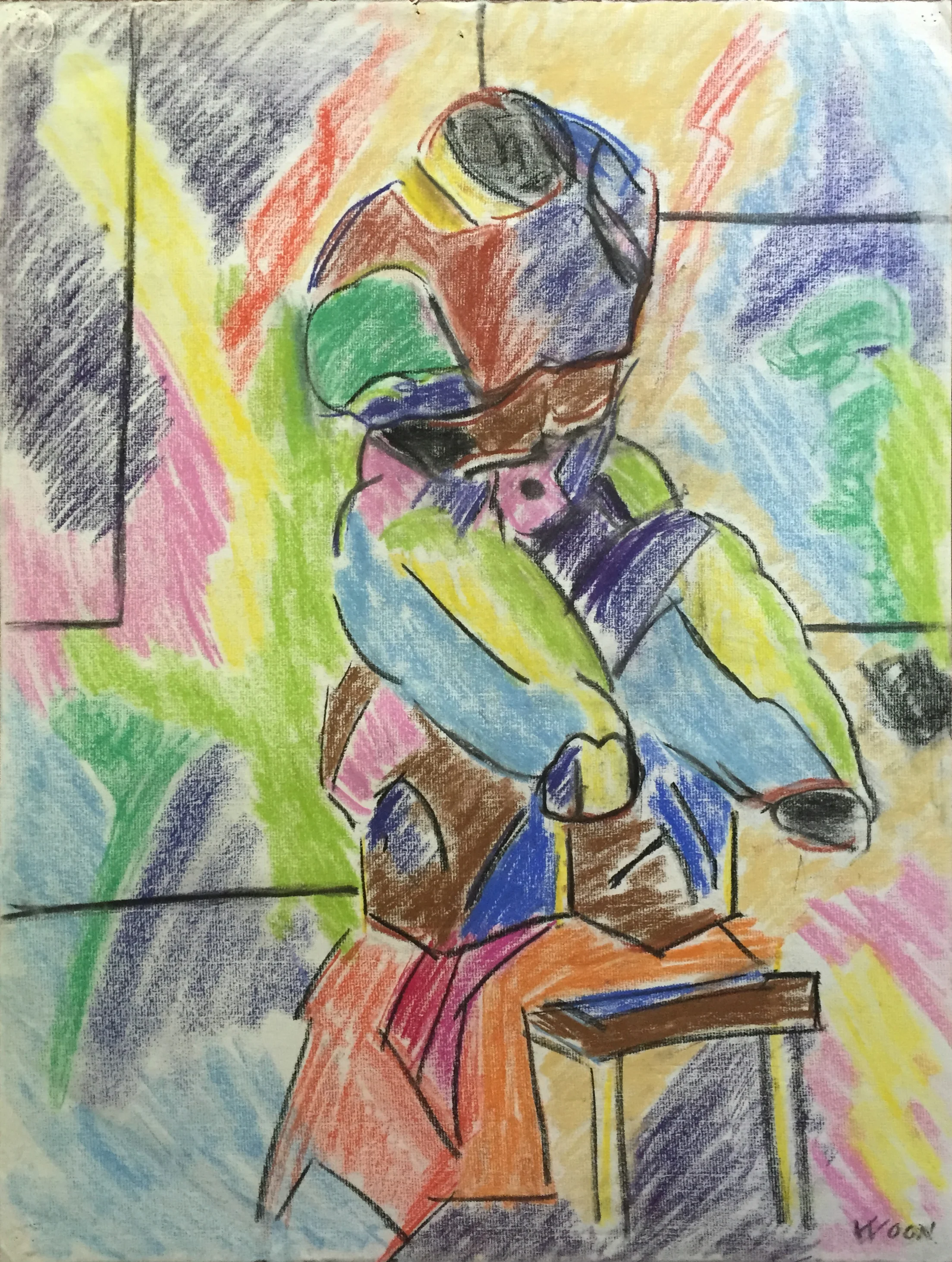 1950's Pastel Study of Male Nude Statue Henry Woon