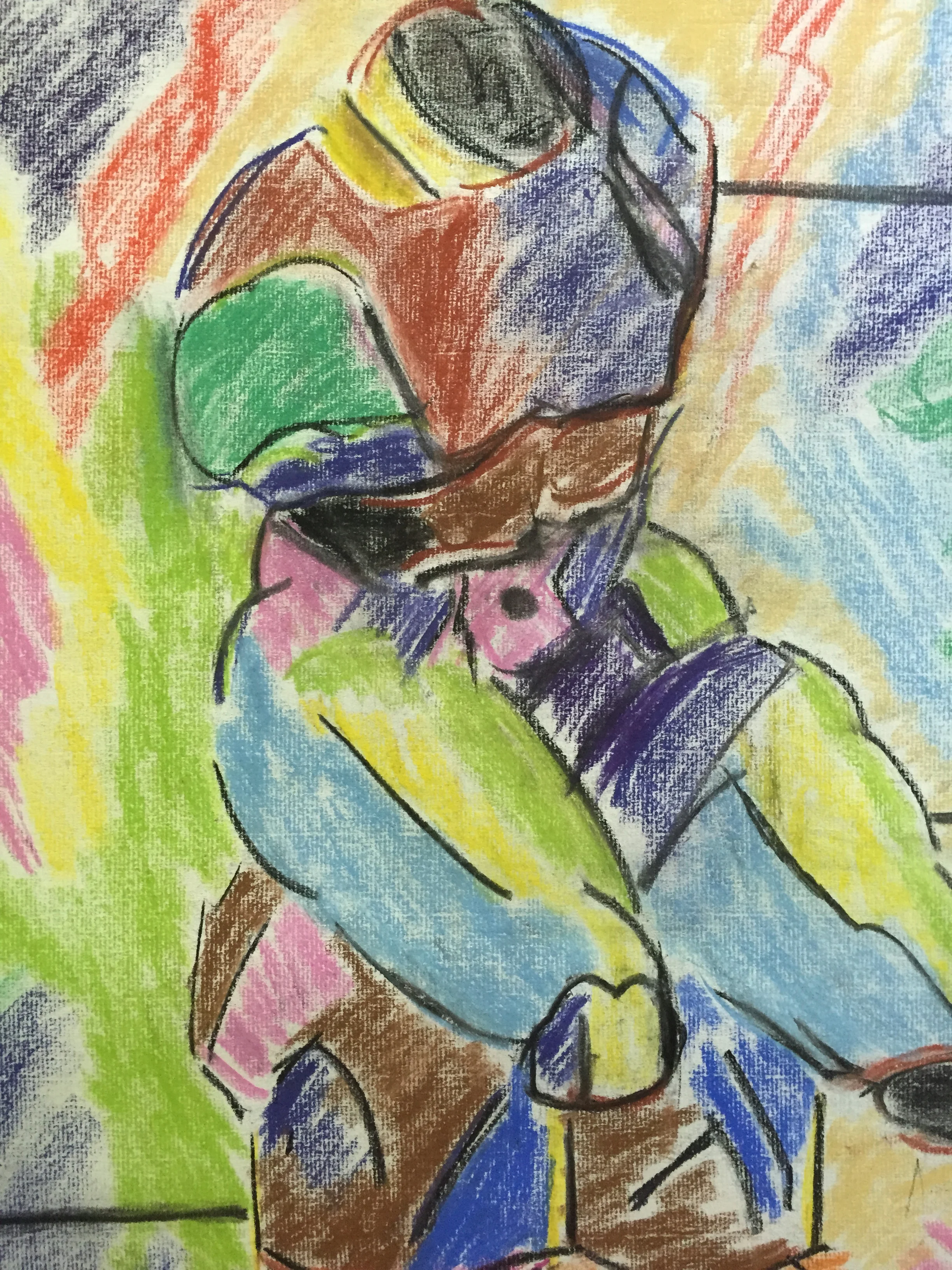 1950's Pastel Study of Male Nude Statue Henry Woon