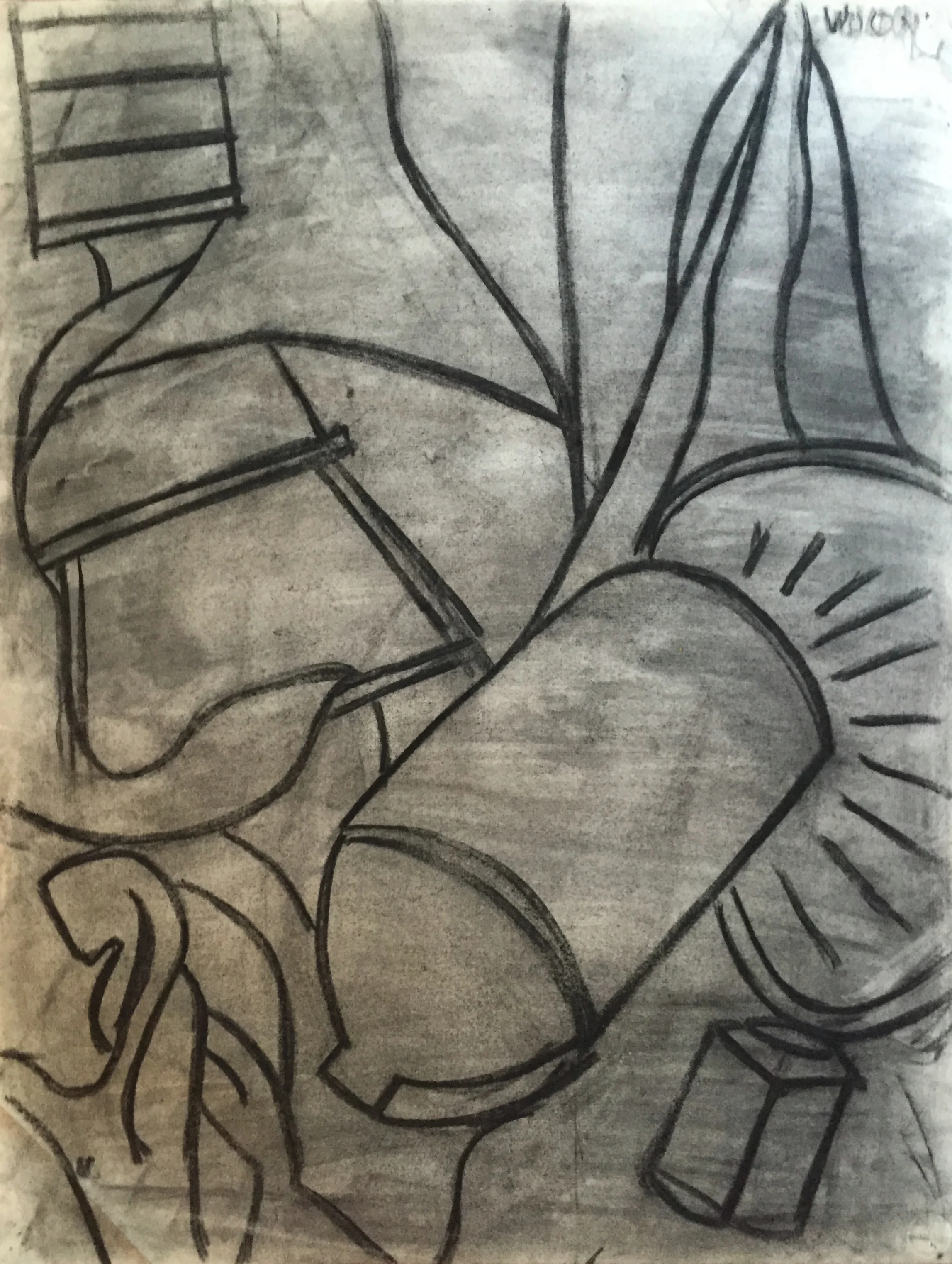Henry Woon 1950's Charcoal Abstract