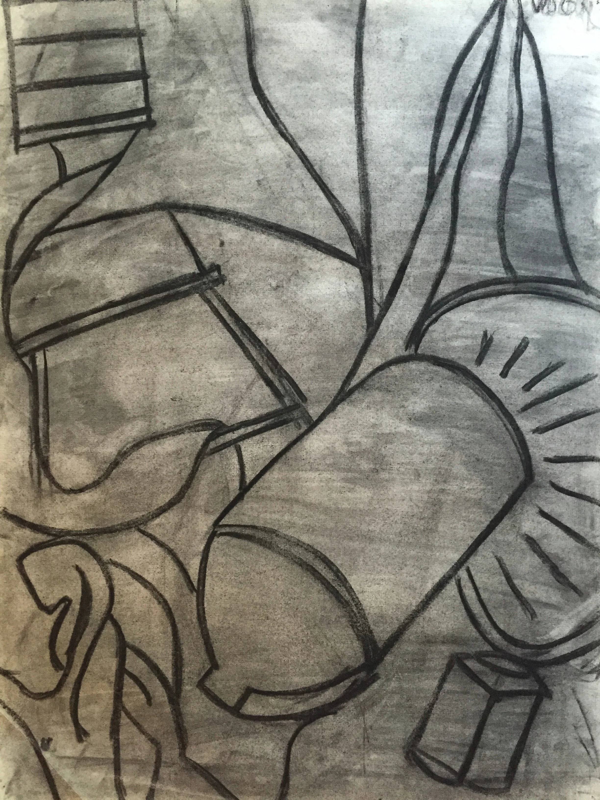 Henry Woon 1950's Charcoal Abstract