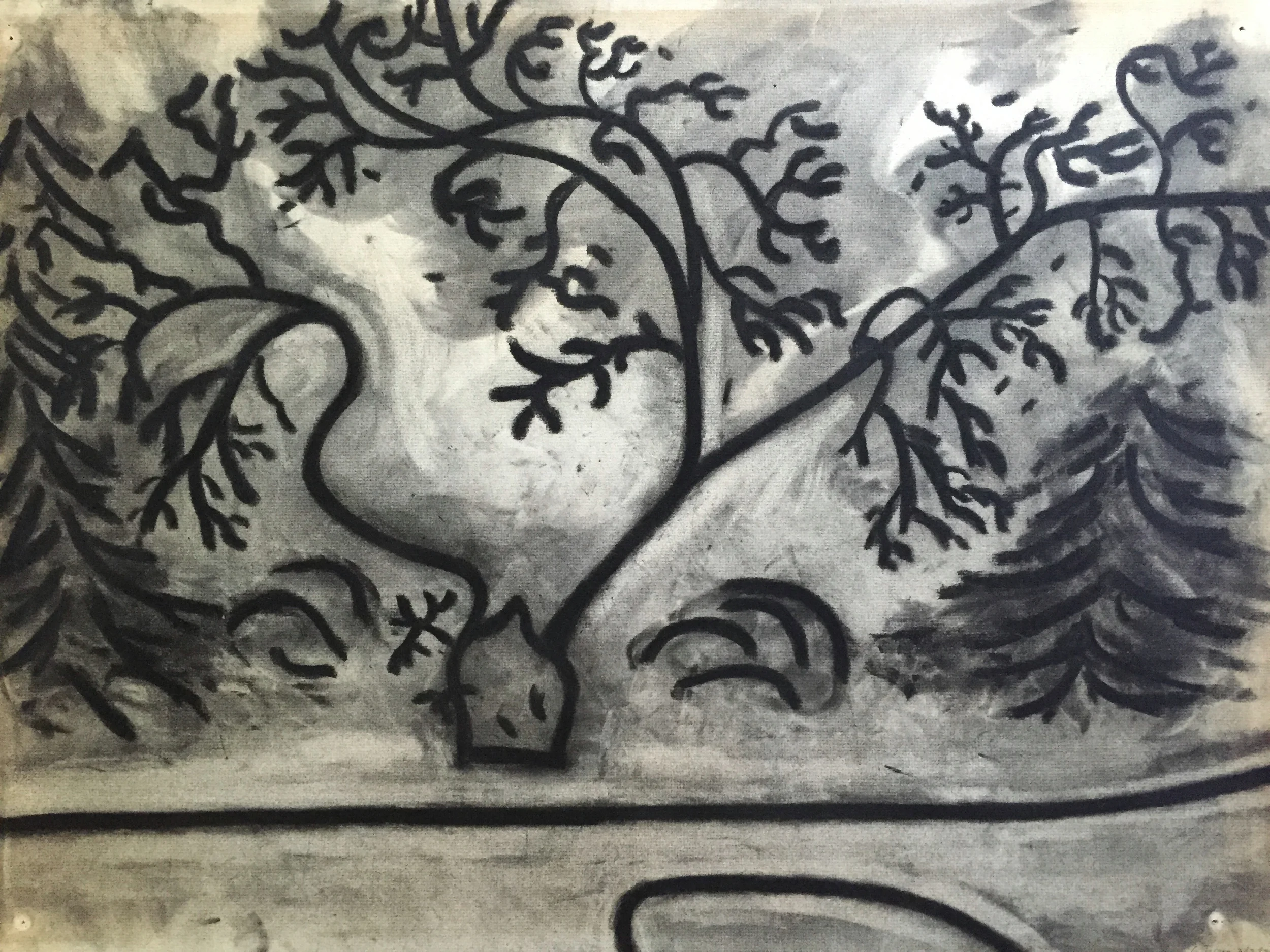 1970's Charcoal Expressionist Still Life of Branches G. Turner