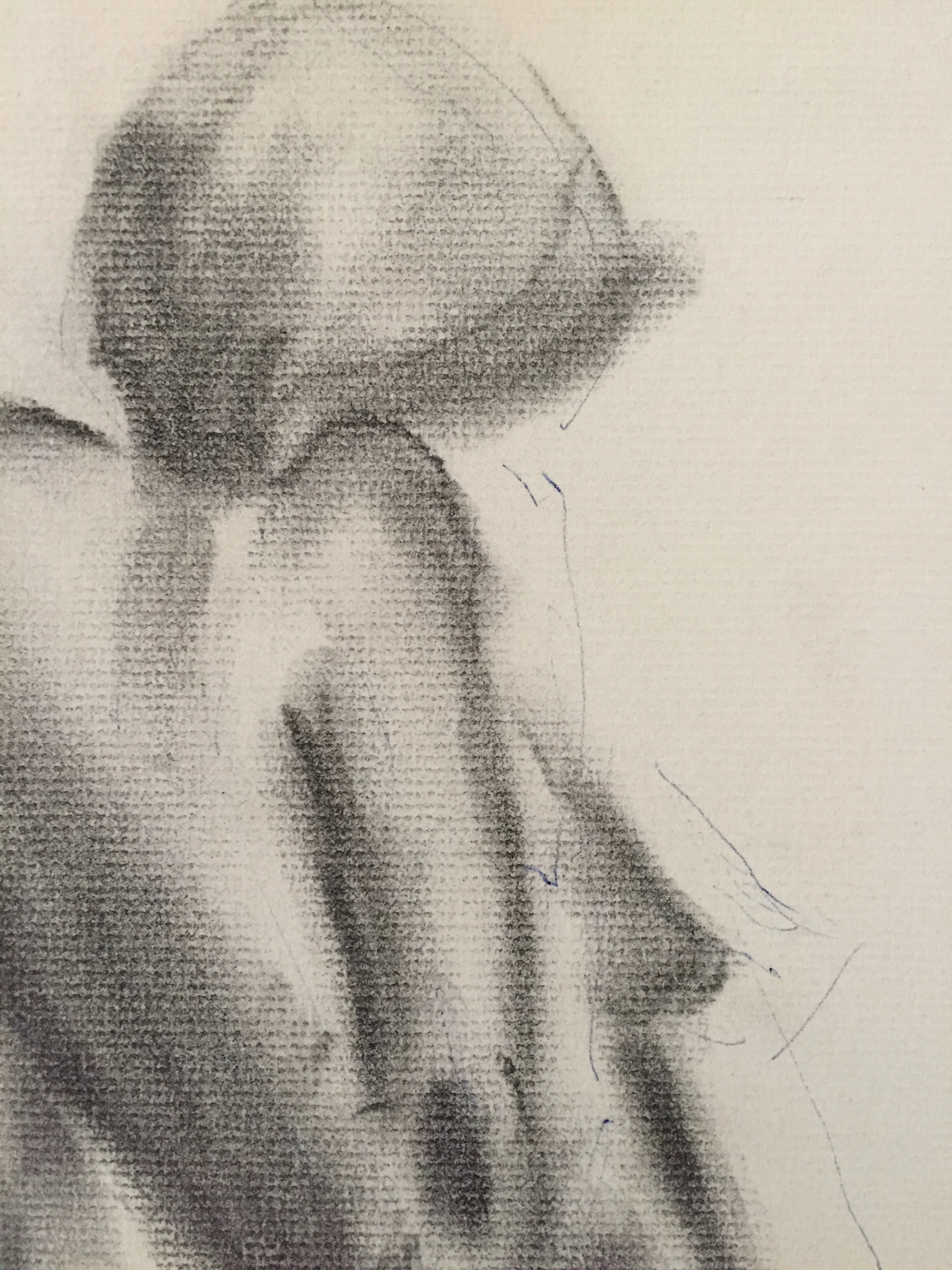 1970's Charcoal & Ink Nude Woman Leaning on Stool Frank J. Bette