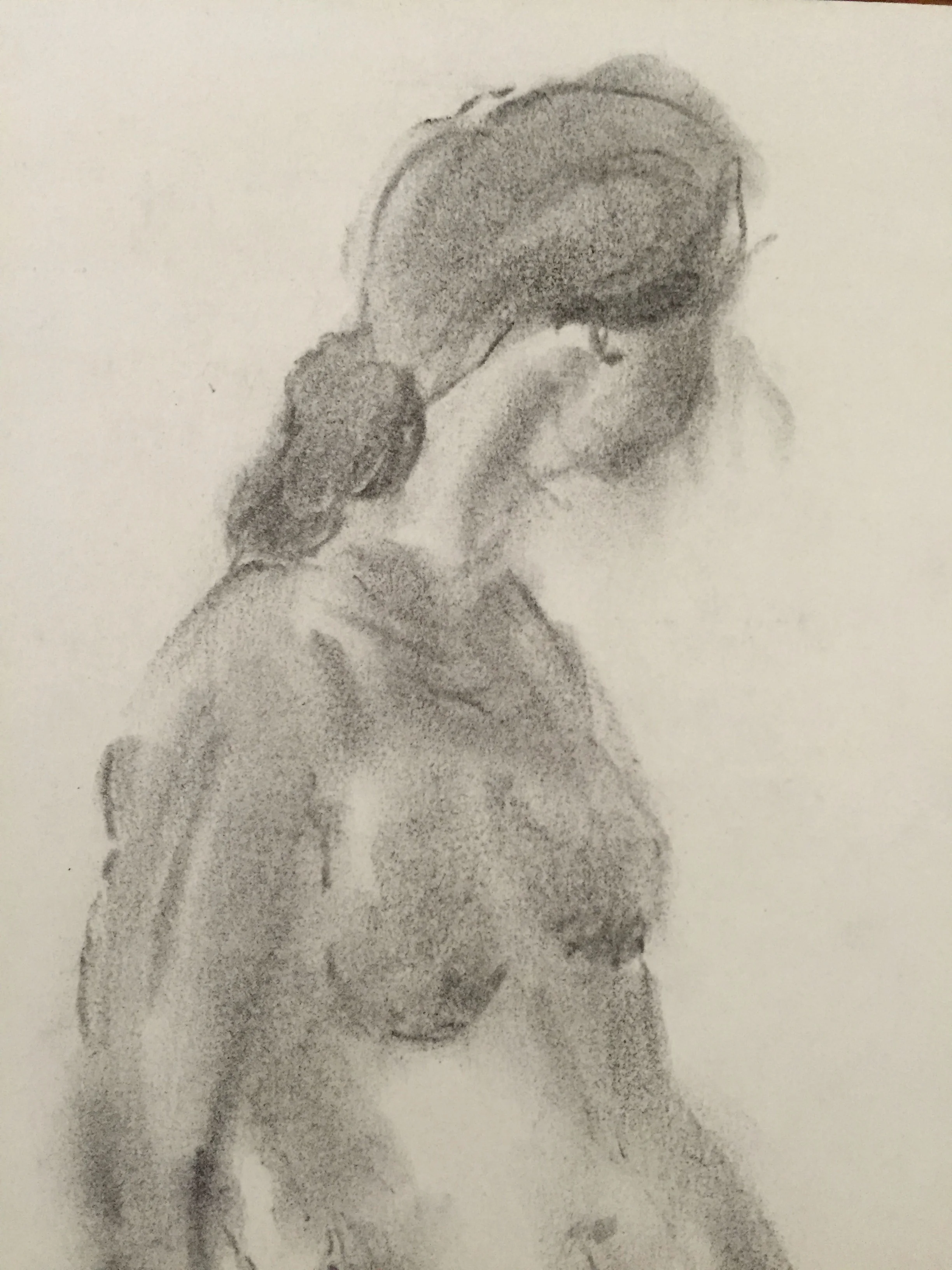 1970's Charcoal Female Nude With Ponytail Frank J. Bette