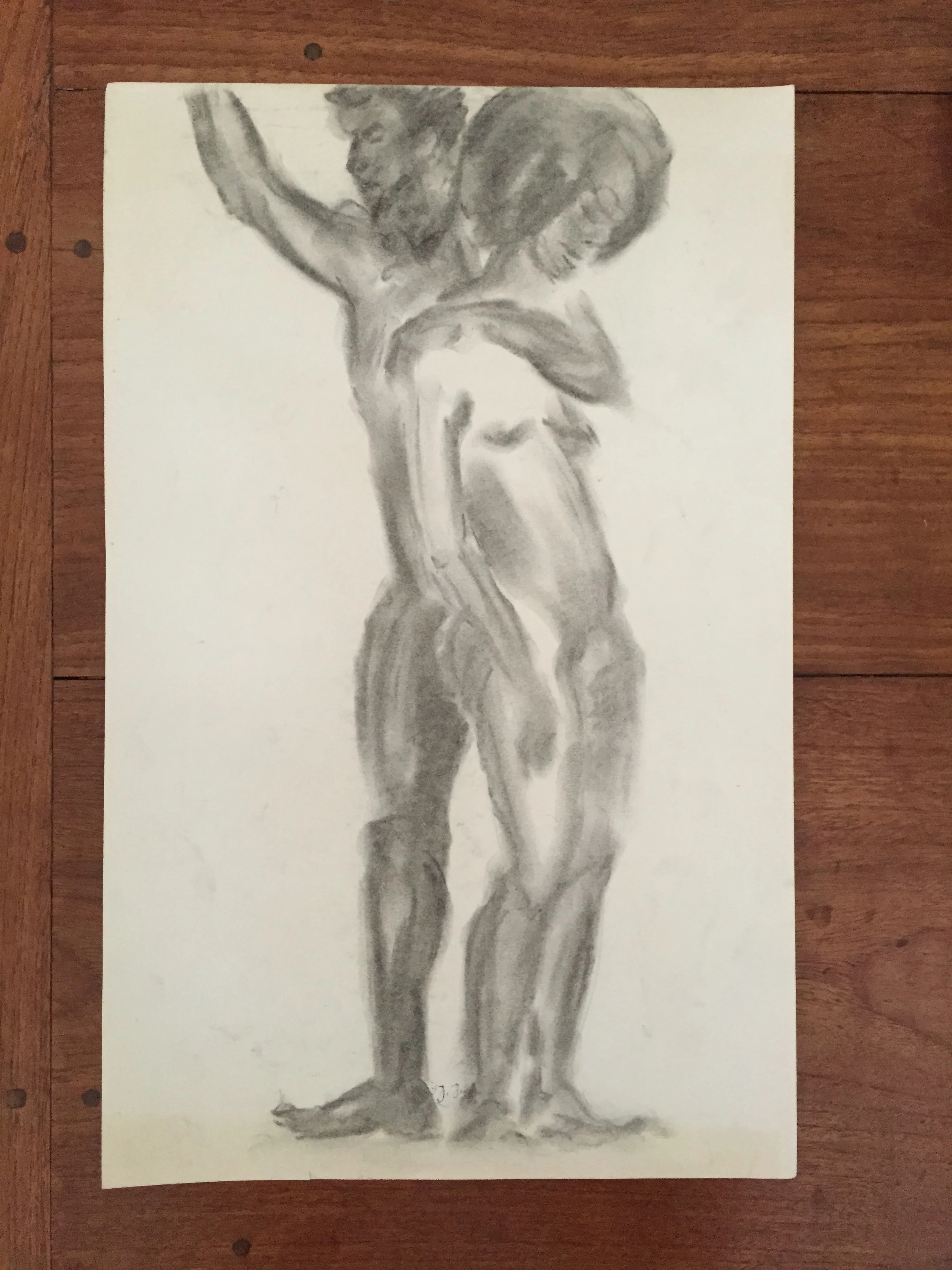 1970's Charcoal Male and Female Embrace Frank J. Bette