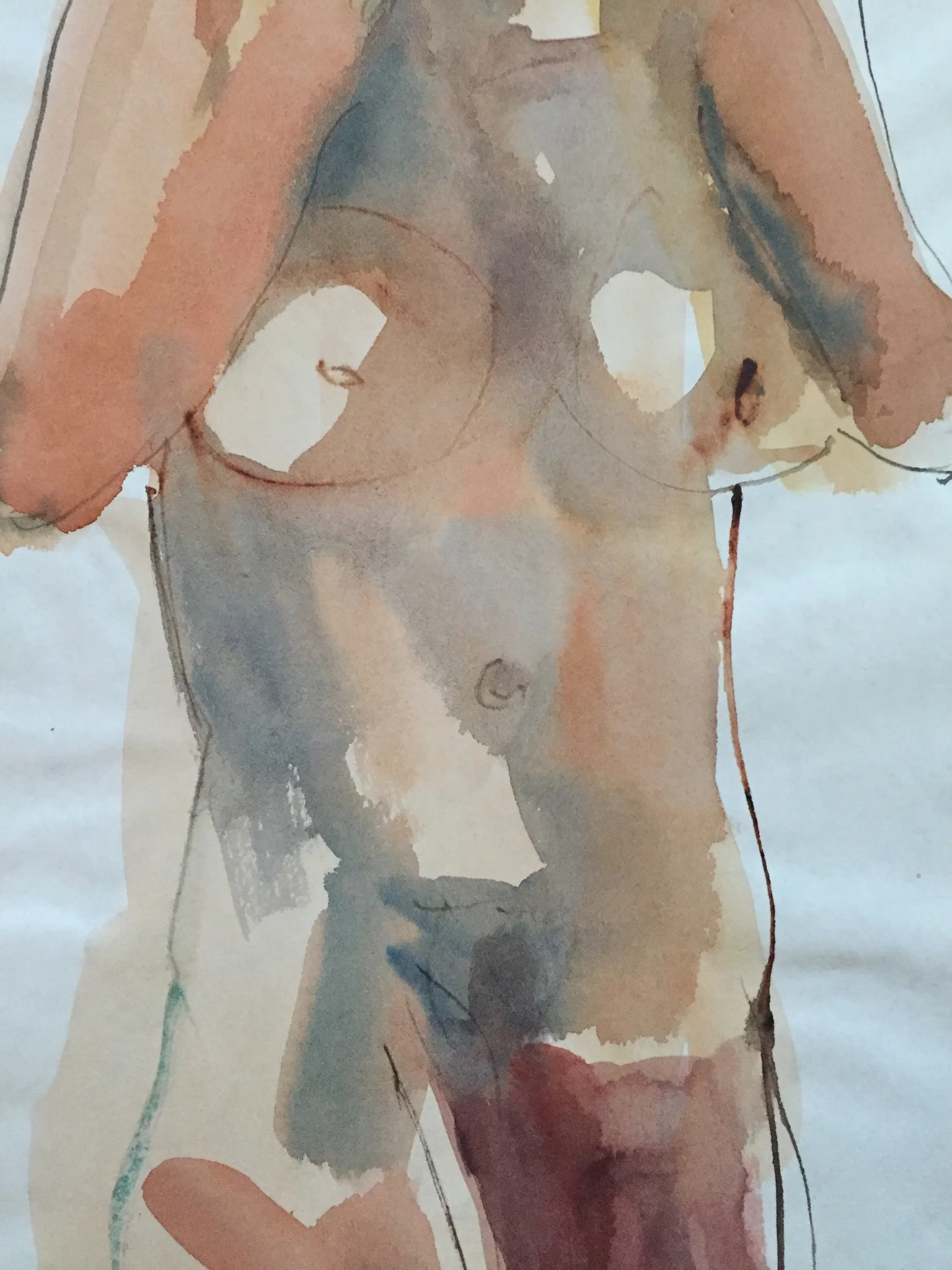 Thelma Moody 1970's Watercolor Standing Female Nude