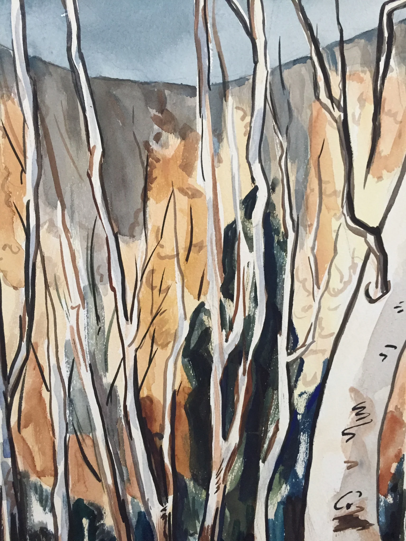1950's Gouache Winter Trees Thelma Moody