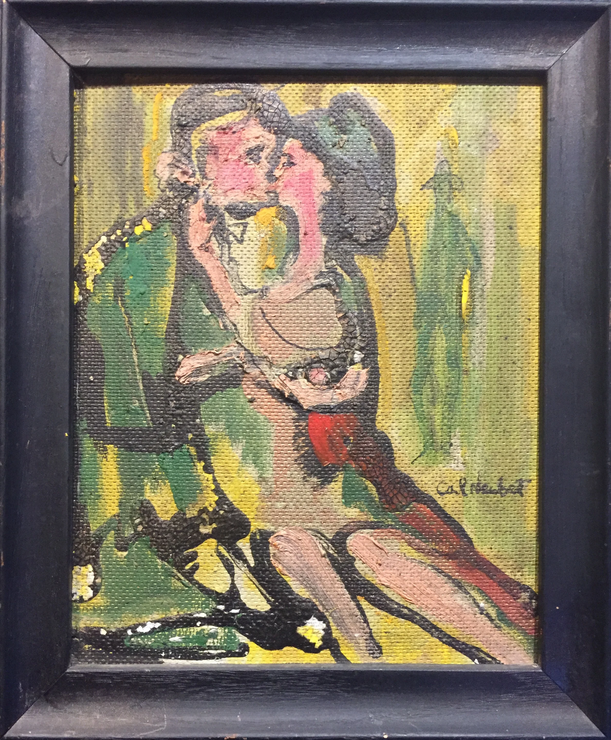 Mid Century Two Lovers Painting 1965