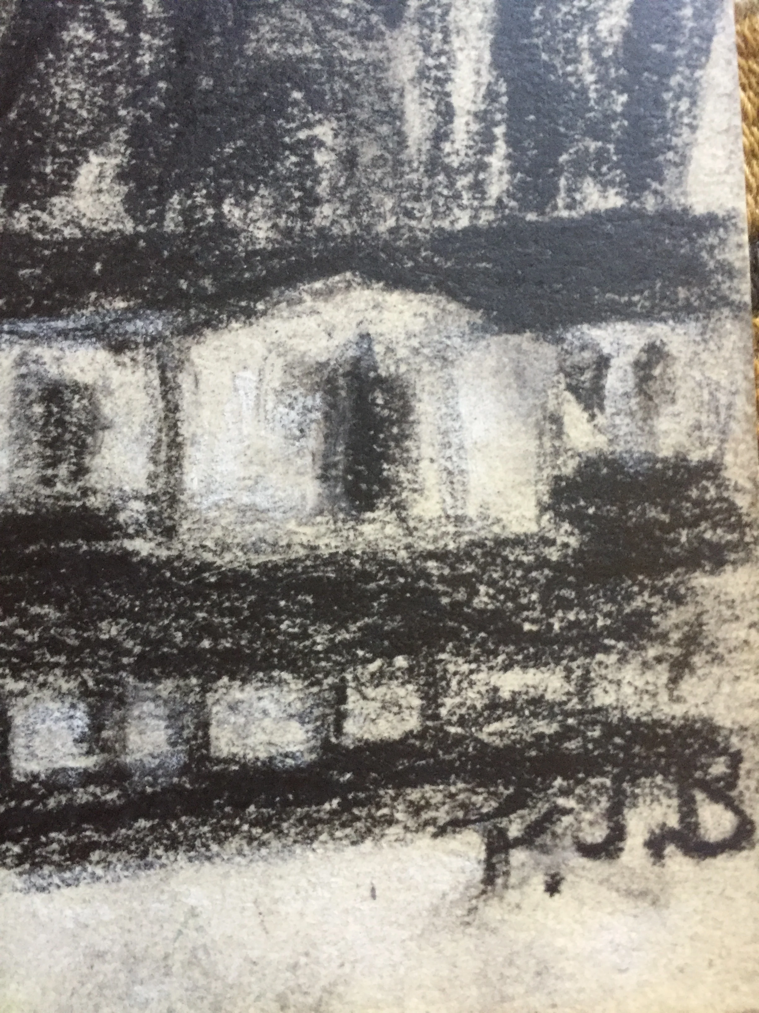 Behind San Leandro, CA Charcoal 1955 Vintage Drawing