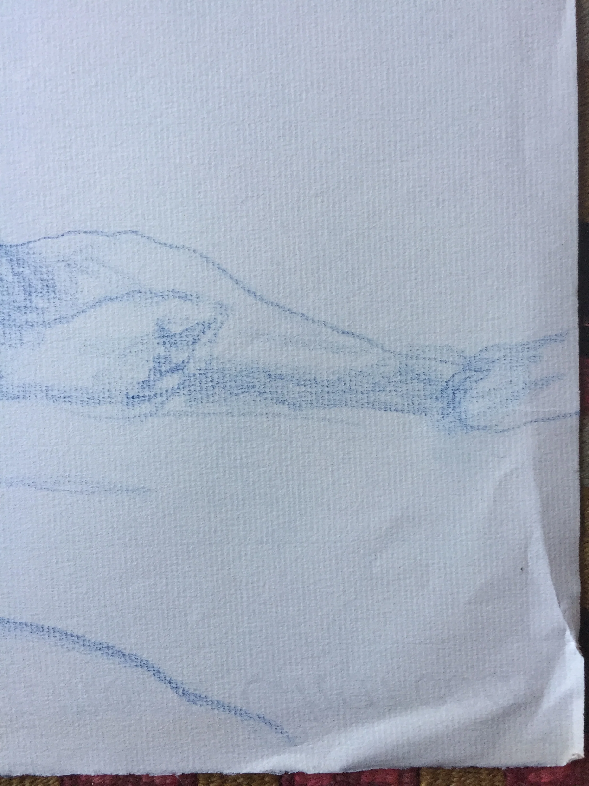 1970s Blue Nude Pencil Drawing