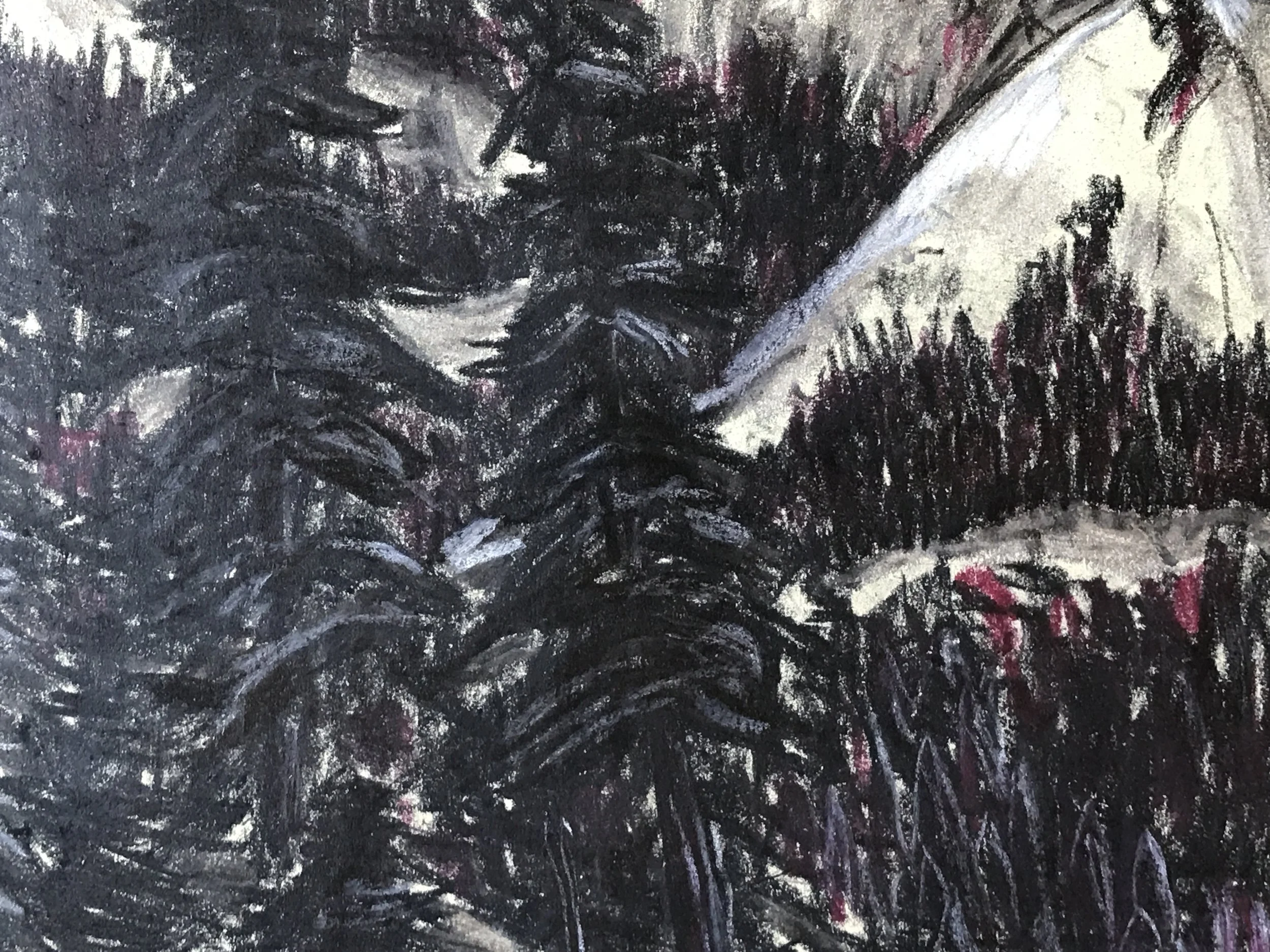 Mt. Lincoln, Sierras 1959 Landscape Charcoal Drawing