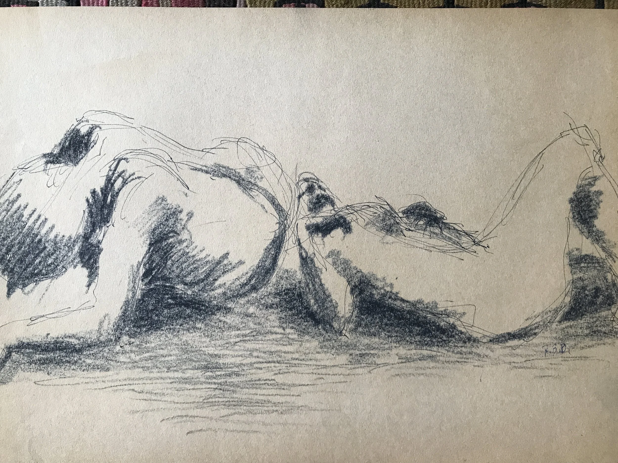 Two Nudes Vintage Drawing Fallen
