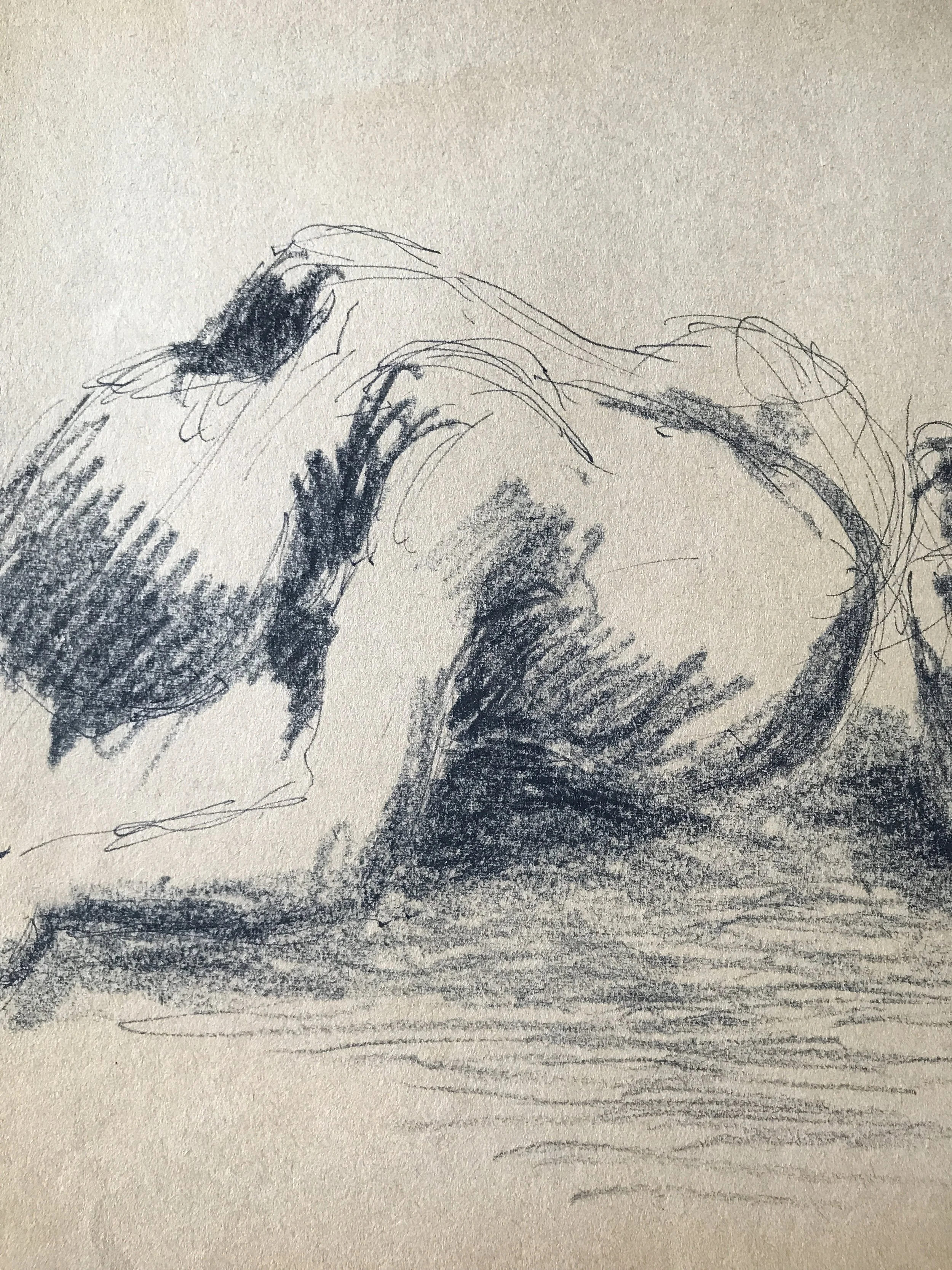 Two Nudes Vintage Drawing Fallen