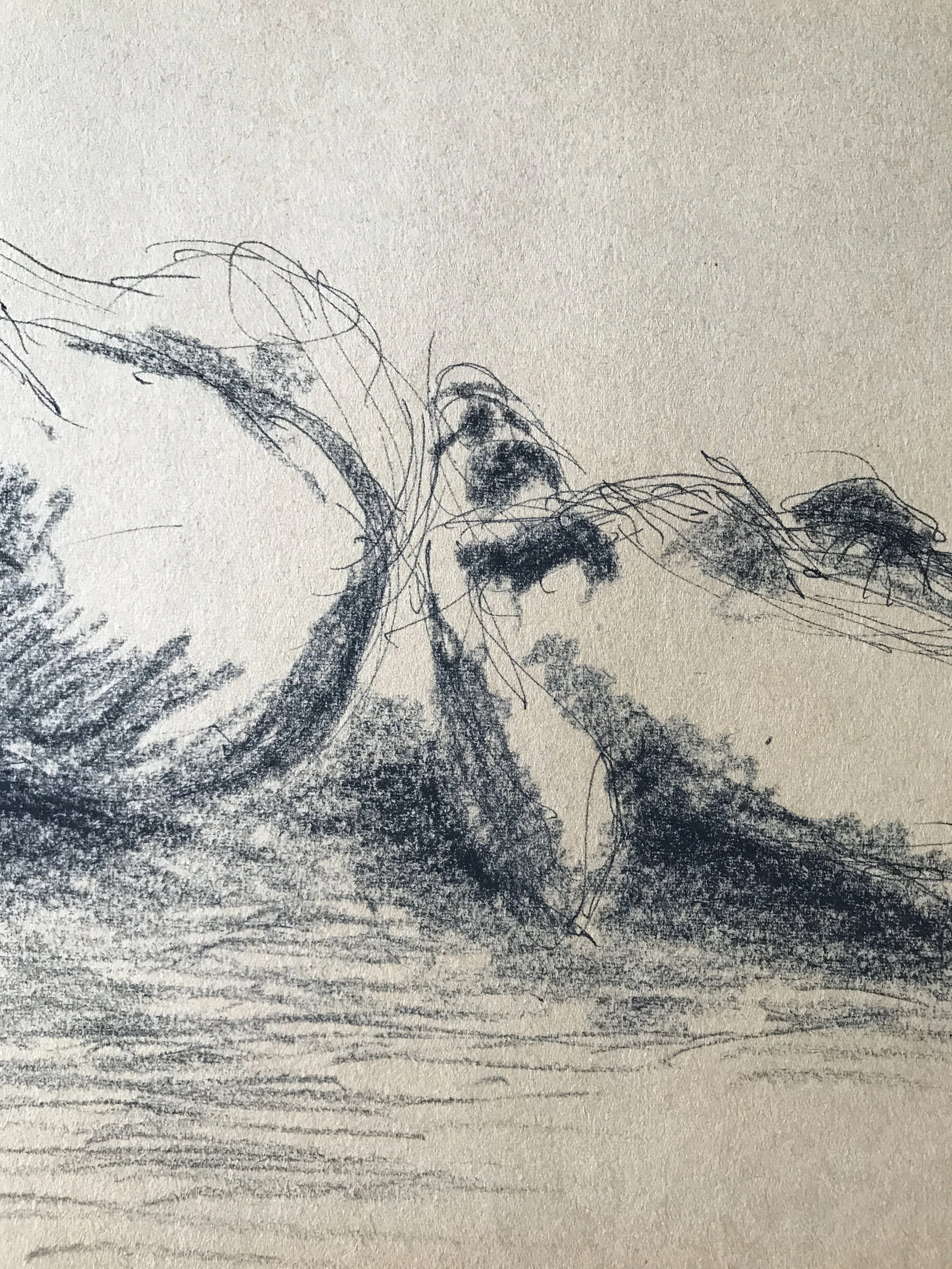 Two Nudes Vintage Drawing Fallen