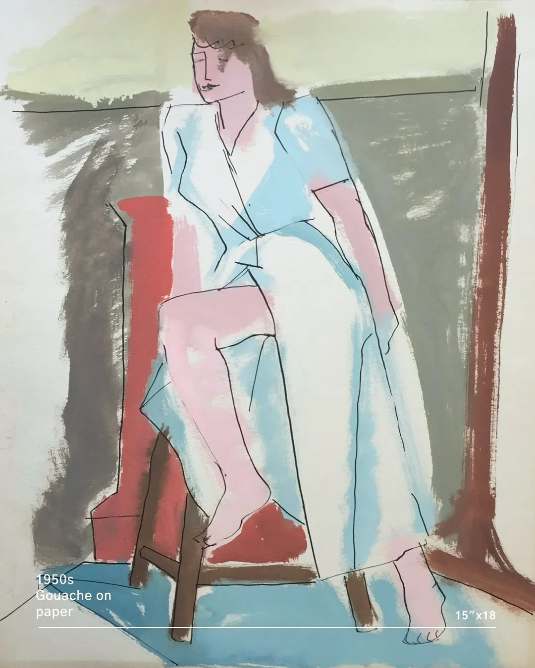 From the estate of Jerry &amp; Ruth Opper
c.1950s
Gouache on paper 
15"x 18" unframed
Minor wear consistent with age. Toning around edges of paper. 

***Accepting offers
*
*
*
#interiordesign #artforinteriors #midecenturyart #vintageart #sf