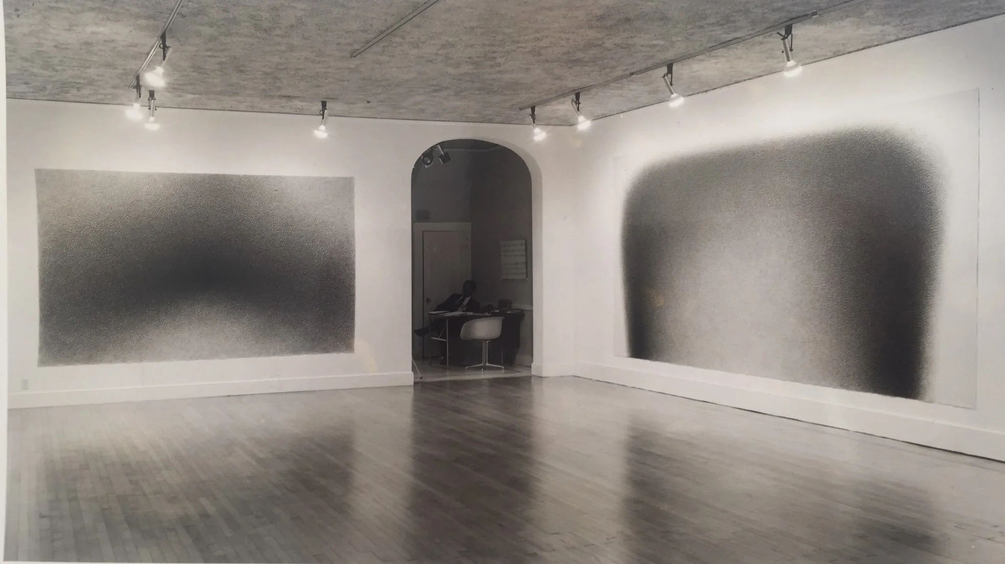 Jack Scott, "Low Arc" (1976) & "Re-Entry" (1976) Charcoal on canvas