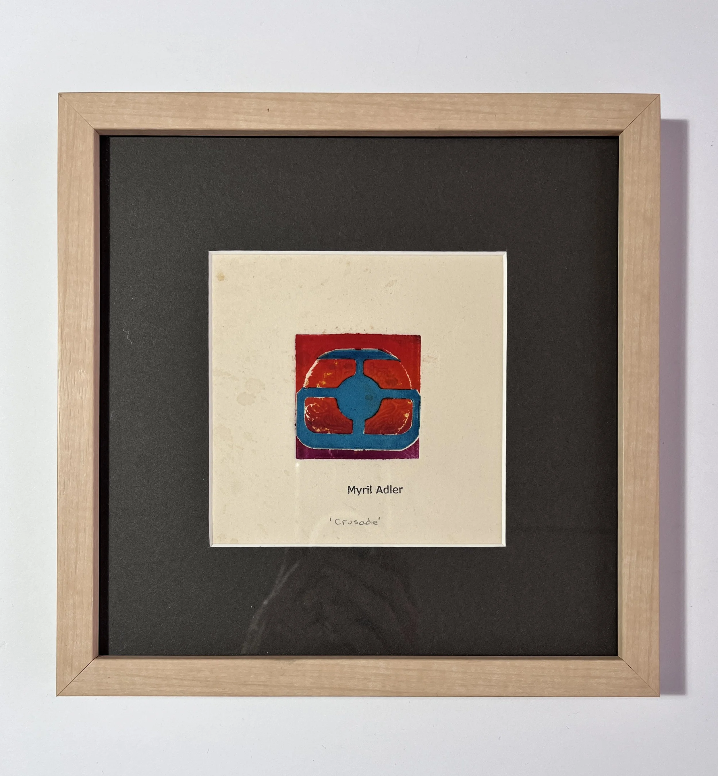 Myril Adler
"Crusade"
c.1960s
Intaglio etching ink on paper
2" x 2"