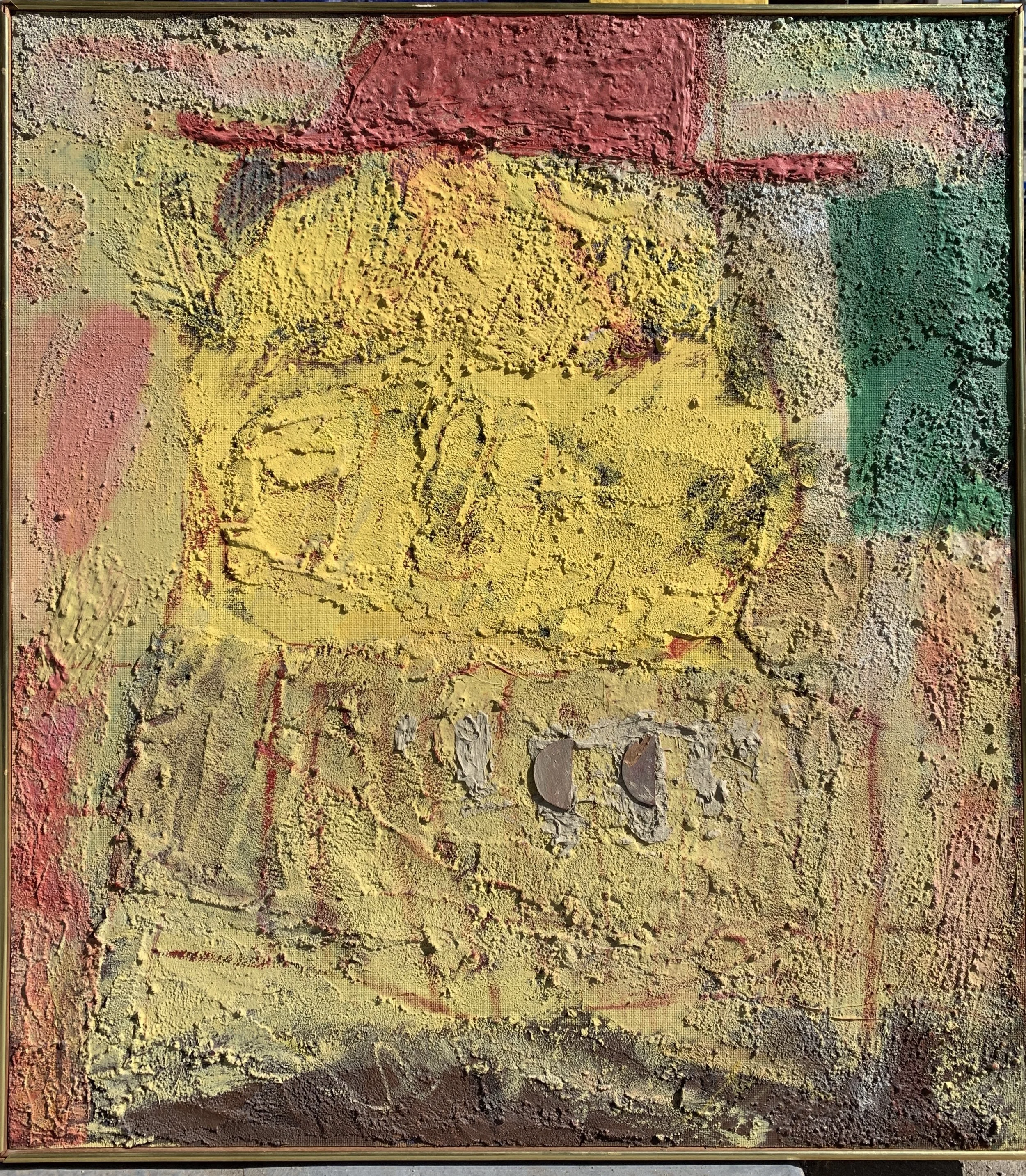 Sylvia Rutkoff "Man at the Bar" (1950s) Oil paint and sand on masonite 32" x 36"