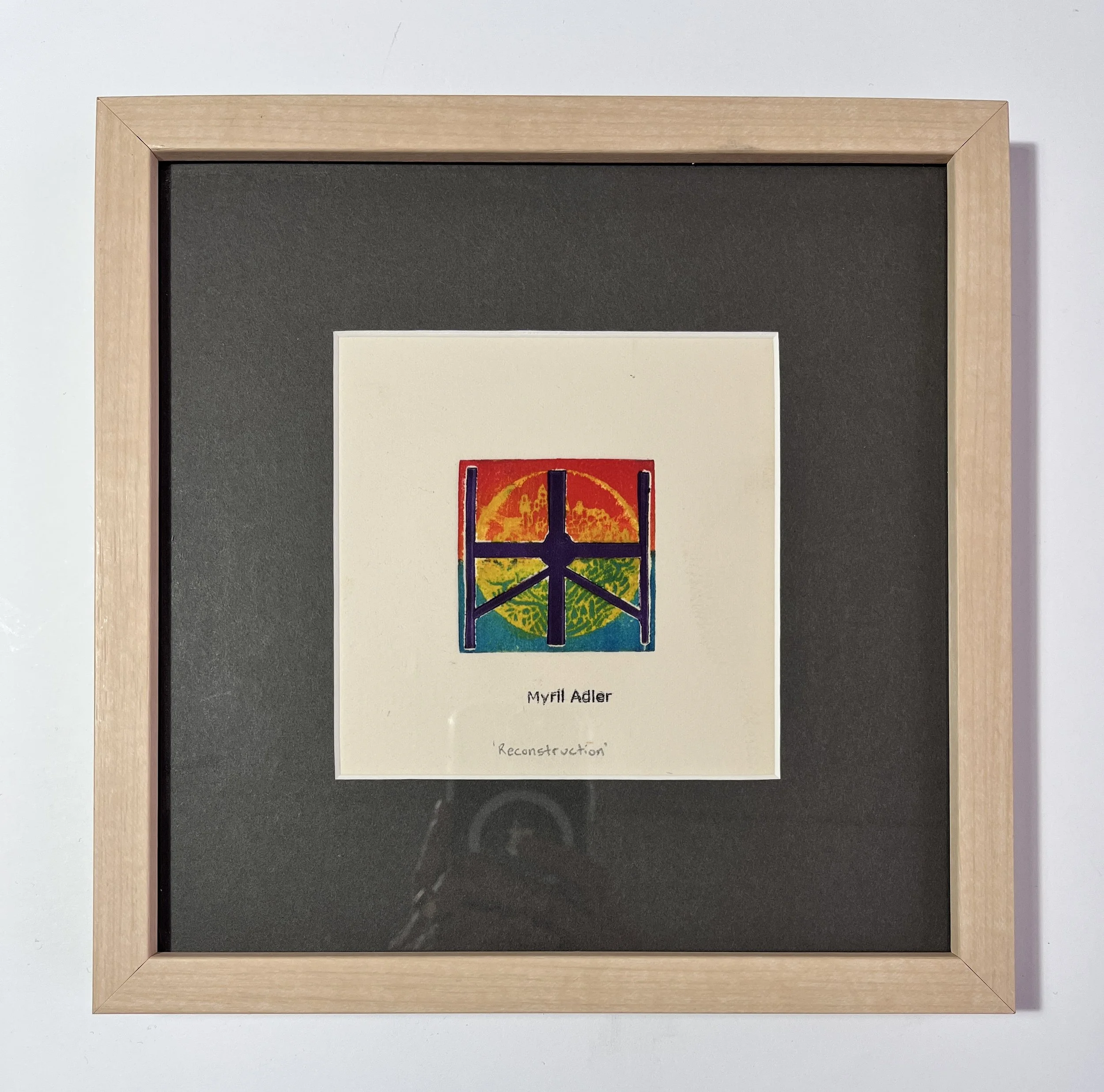 Myril Adler
"Reconstruction"
c.1960s
Collagraph ink on paper
2.25" x 2.25"